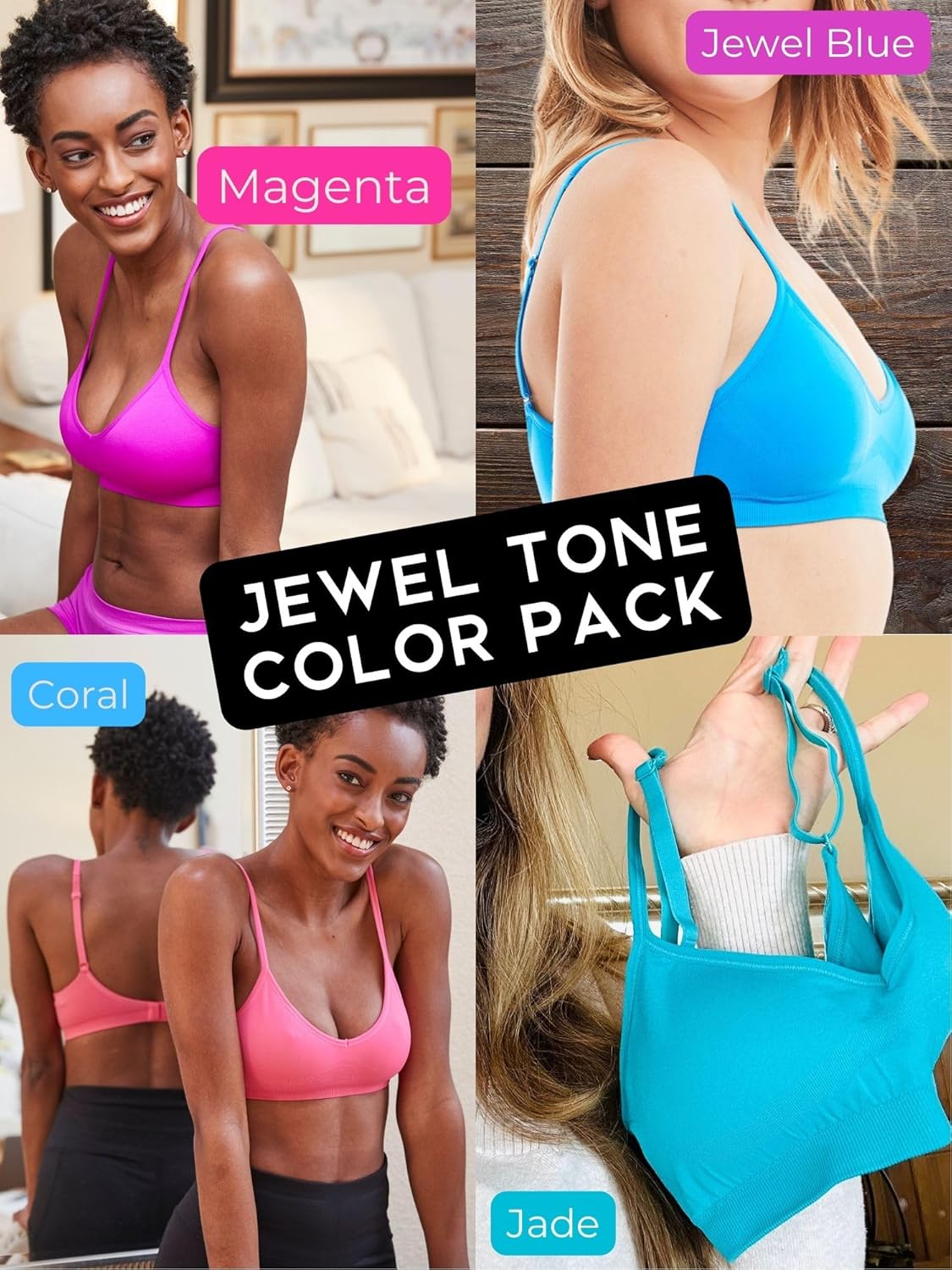 Kalon Women’s 4 Pack Demi Padded Bralette Wireless Comfortable Bra - Image 7