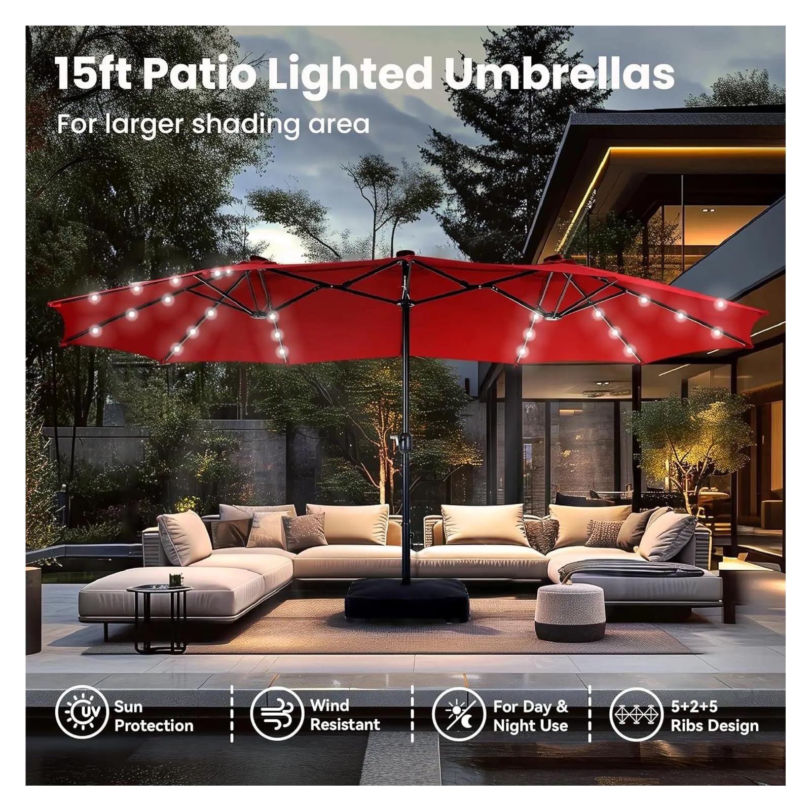 Generic Outdoor 7.5 Foot Crank and Tilt Market Umbrella Rainbow Round Pattern, medium, blue