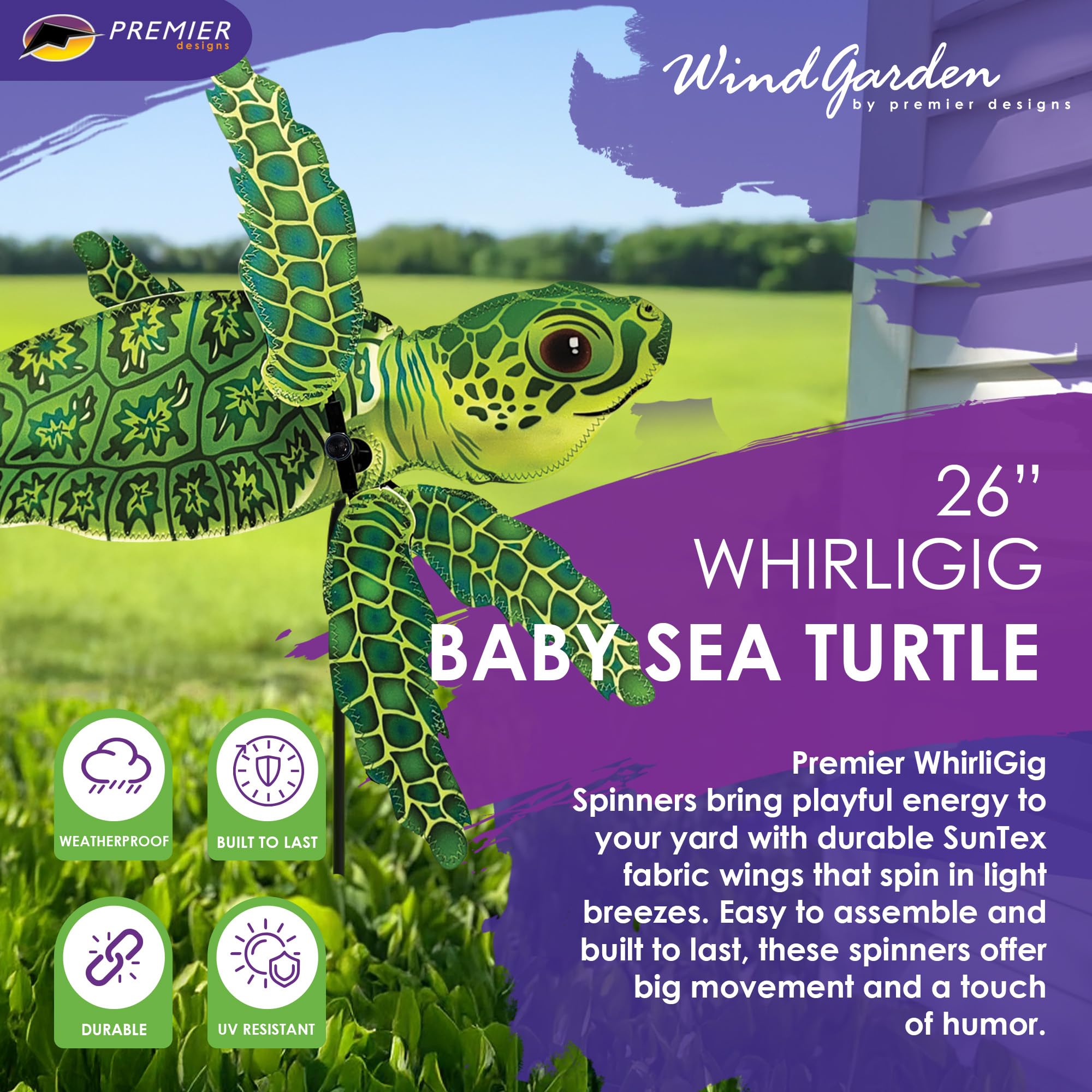 Whirligig Spinner Meeresschildkröte - Charmantes Ozean-Themen-Design, wetterbeständige Outdoor-Dekoration, langlebig & leicht für Terrassen, Höfe und Gärten - Auffälliges Windspiel