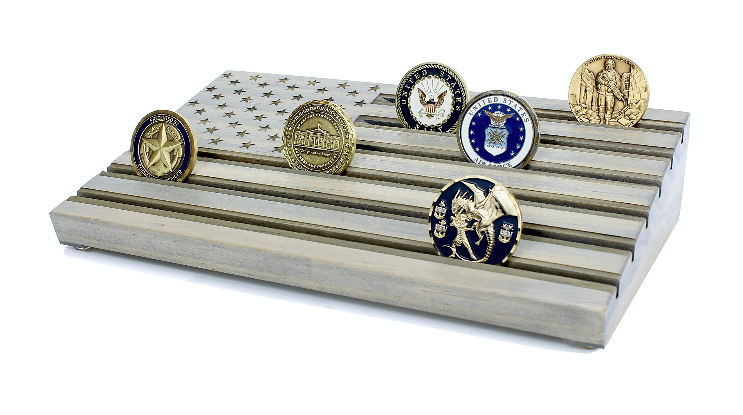 LOKI ENGRAVING Gray American Flag Challenge Coin Display