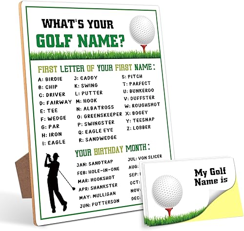 Decoración de fiesta de golf, 30 calcomanías, perfecto para actividades de fiesta de cumpleaños, letrero de madera con soporte de 6 x 8 pulgadas