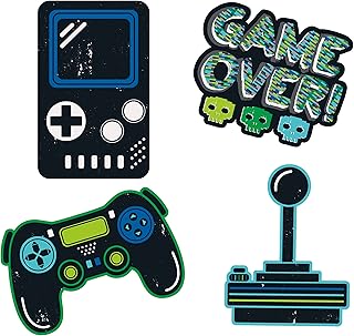 Unique 25199 Wall Cling Decorations-Gamer Birthday Party-Set of 4 (Pack of 1), Multicolour