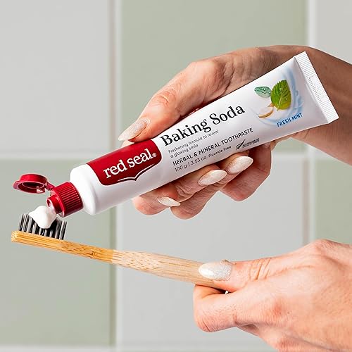 Miniatura 7 de Red Seal Pasta de dientes sin flúor, bicarbonato de sodio, fórmula vegetal y mineral, apta para veganos, libre de crueldad, sin SLS y sin parabenos,