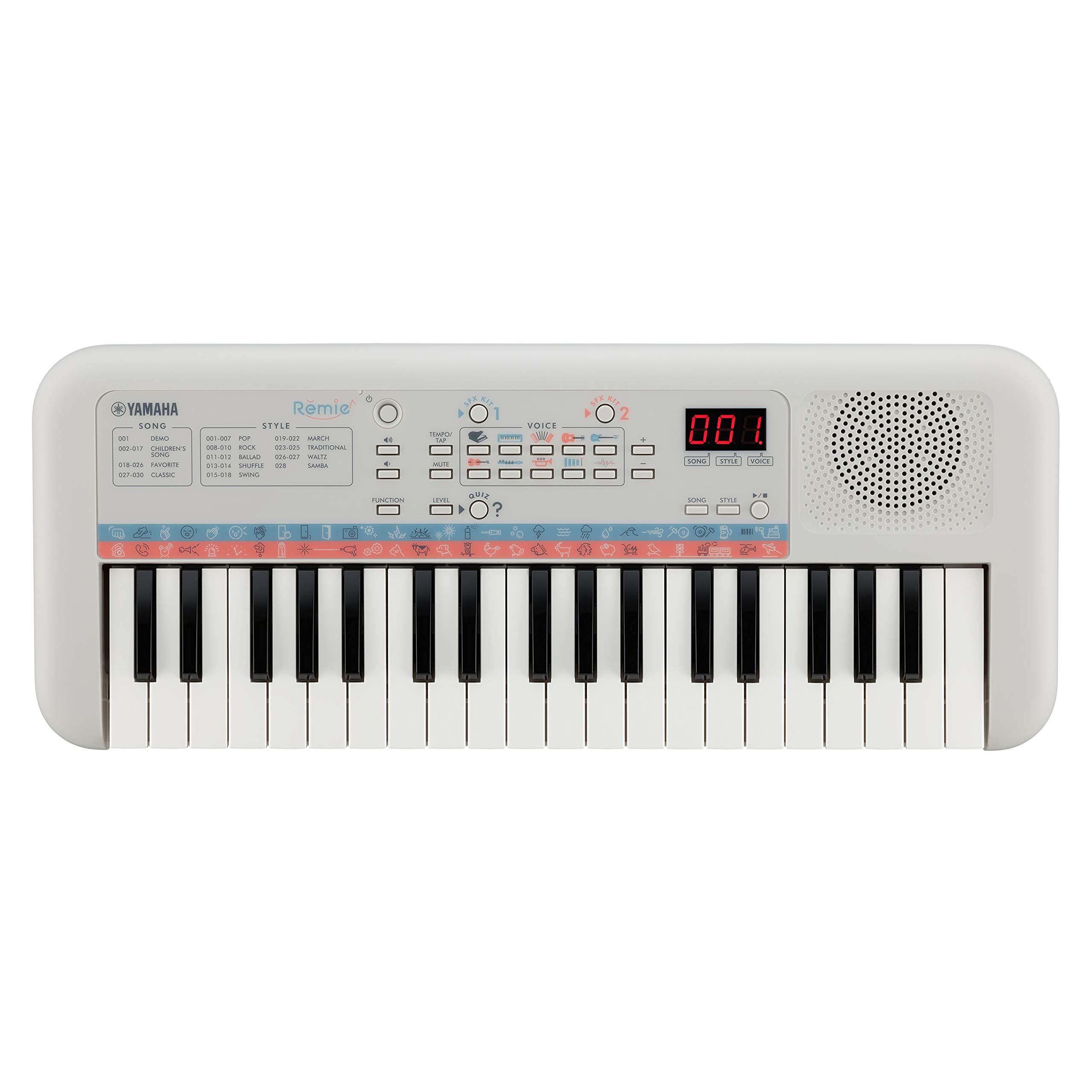 YamahaRemie PSS-E30 - Portable and Lightweight Keyboard for Young Children, 47 Built-in Voices, 74 Sound Effects and a Quiz Mode, Fun Learning Instrument, in White