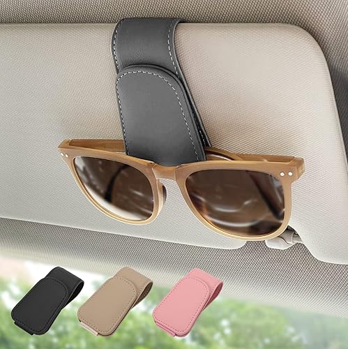 Ompellus Soporte magnético de cuero para gafas de sol clip para colgar gafas para visera solar de automóvil adecuado para anteojos de diferentes