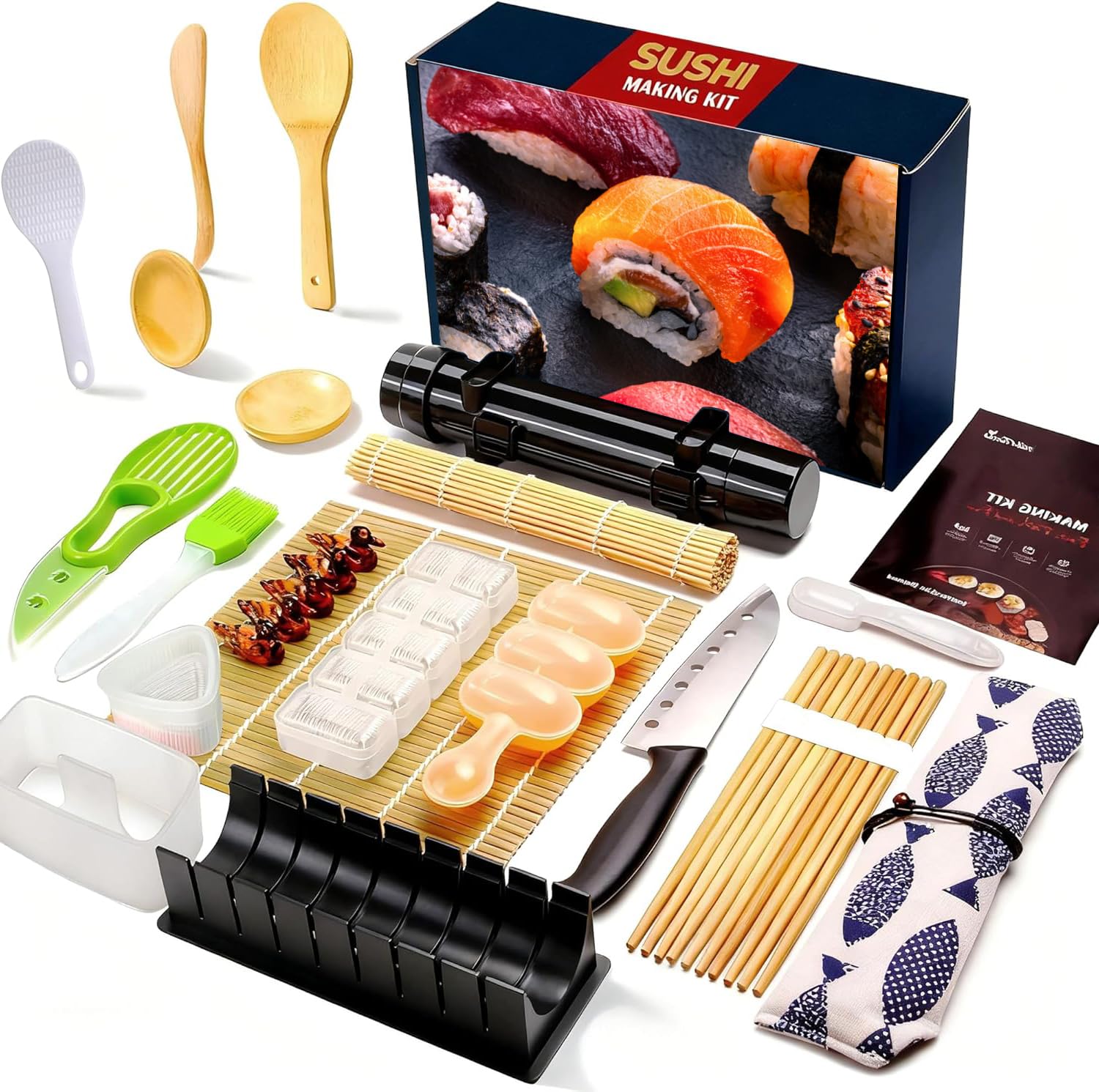 liamasum Sushi Making Kit, 28 in 1 Sushi Roller Maker Kit with Bamboo Mats, Sushi Bazooka, Nigiri Gunkan Sushi Mold, Musubi Maker, Rice Ball Mold & More for Beginners