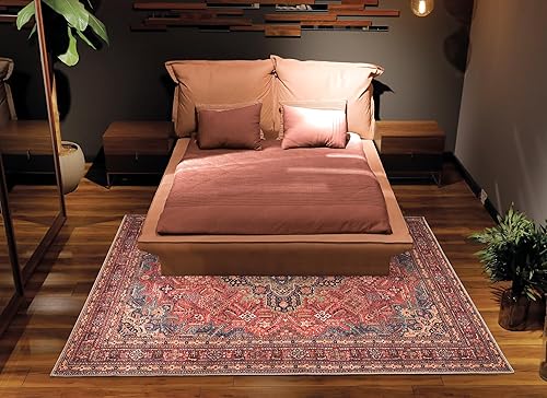 Miniatura 8 de Bloom Rugs Alfombra lavable antideslizante de 6 x 9 pies  Alfombra tradicional de medallón roja, verde azulado y amarillo, para sala de estar,