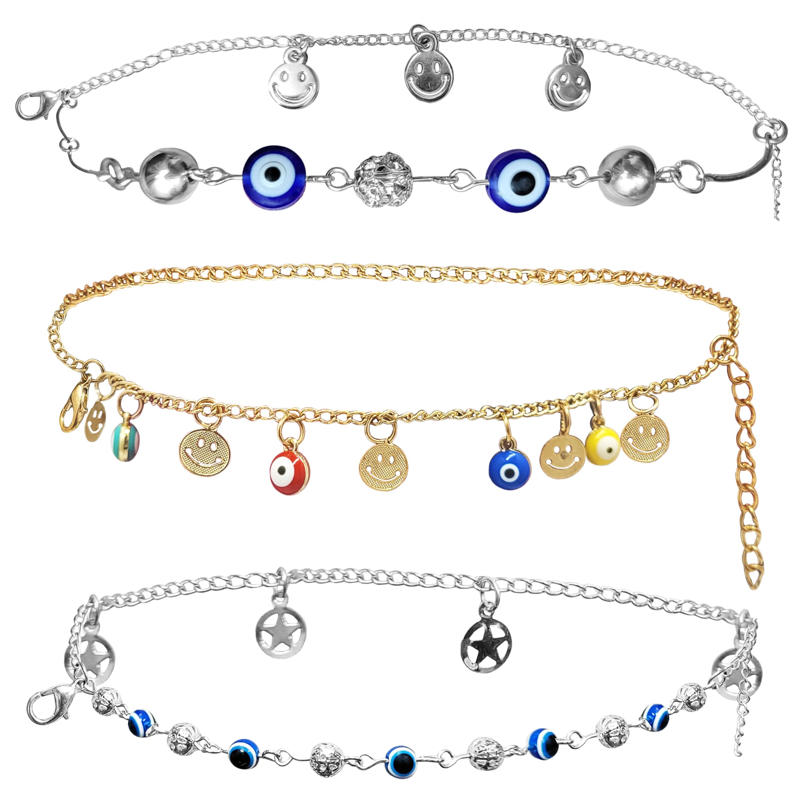 INDIKONB Evil Eye Anklet Bracelet for Girls | Combo Pack of 3 | Adjustable Length Chain Anklets, 6 To 12 Inch (B0D2HNTYTV) Amazon Price History, Amazon Price Tracker