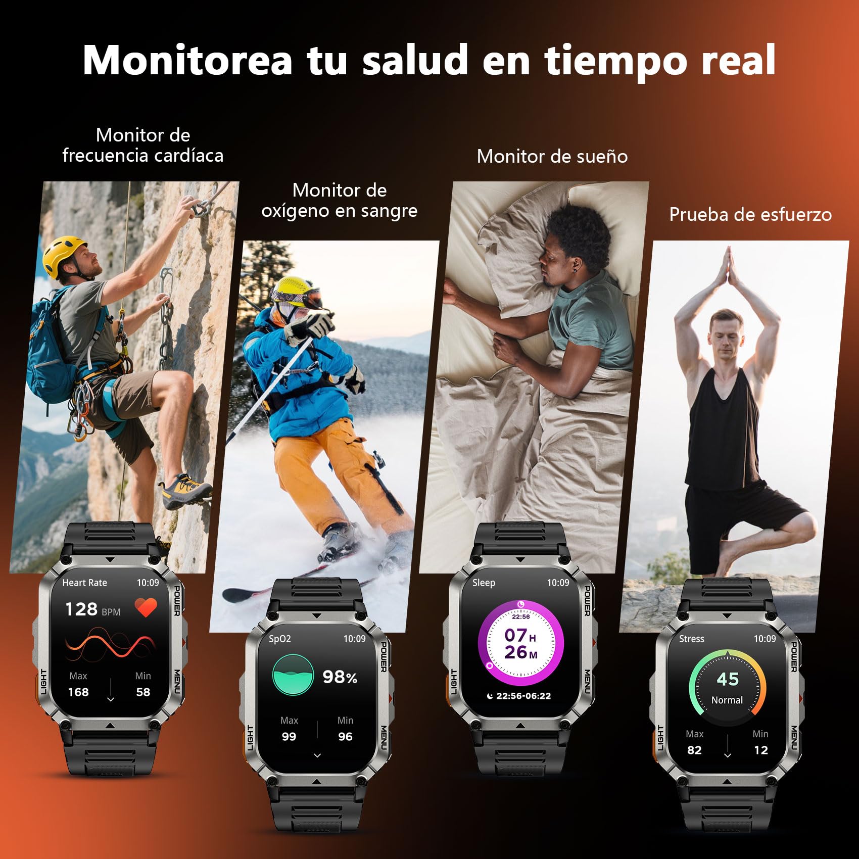 Blackview Reloj Inteligente Hombre Militar - Linterna y Brújula, 2.01"Smartwatch Hombre con 100+ Modos Deportivos, Llamadas Bluetooth/Notificación, Pulsómetro/Oxímetro/Sueño, Pulsera Actividad, Negro