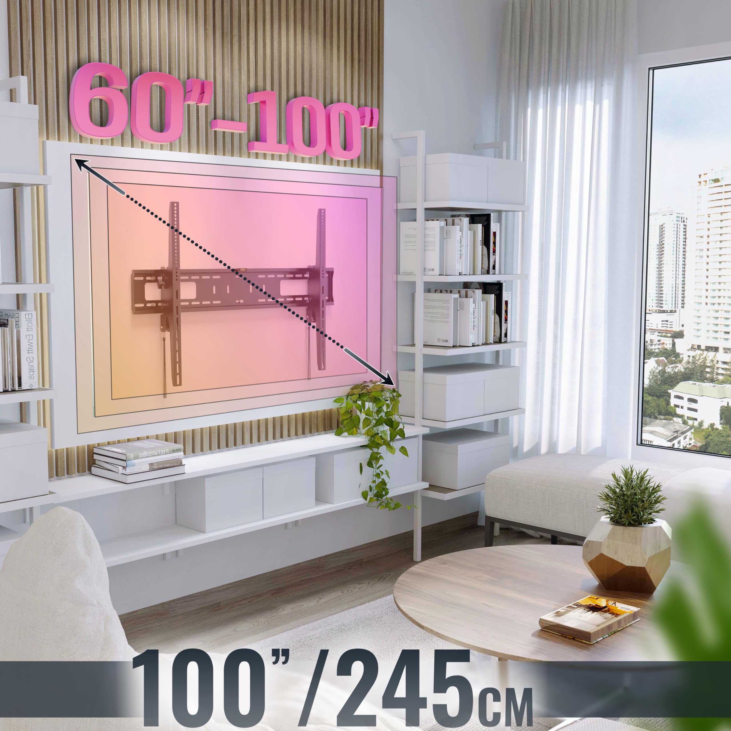 RICOO Supporto TV parete N2396 Inclinabile Fisso Televisore 60-100" (152-254 cm) Staffa universale Televisione LED/LCD/Curvo VESA 500 x 300-900 x 600