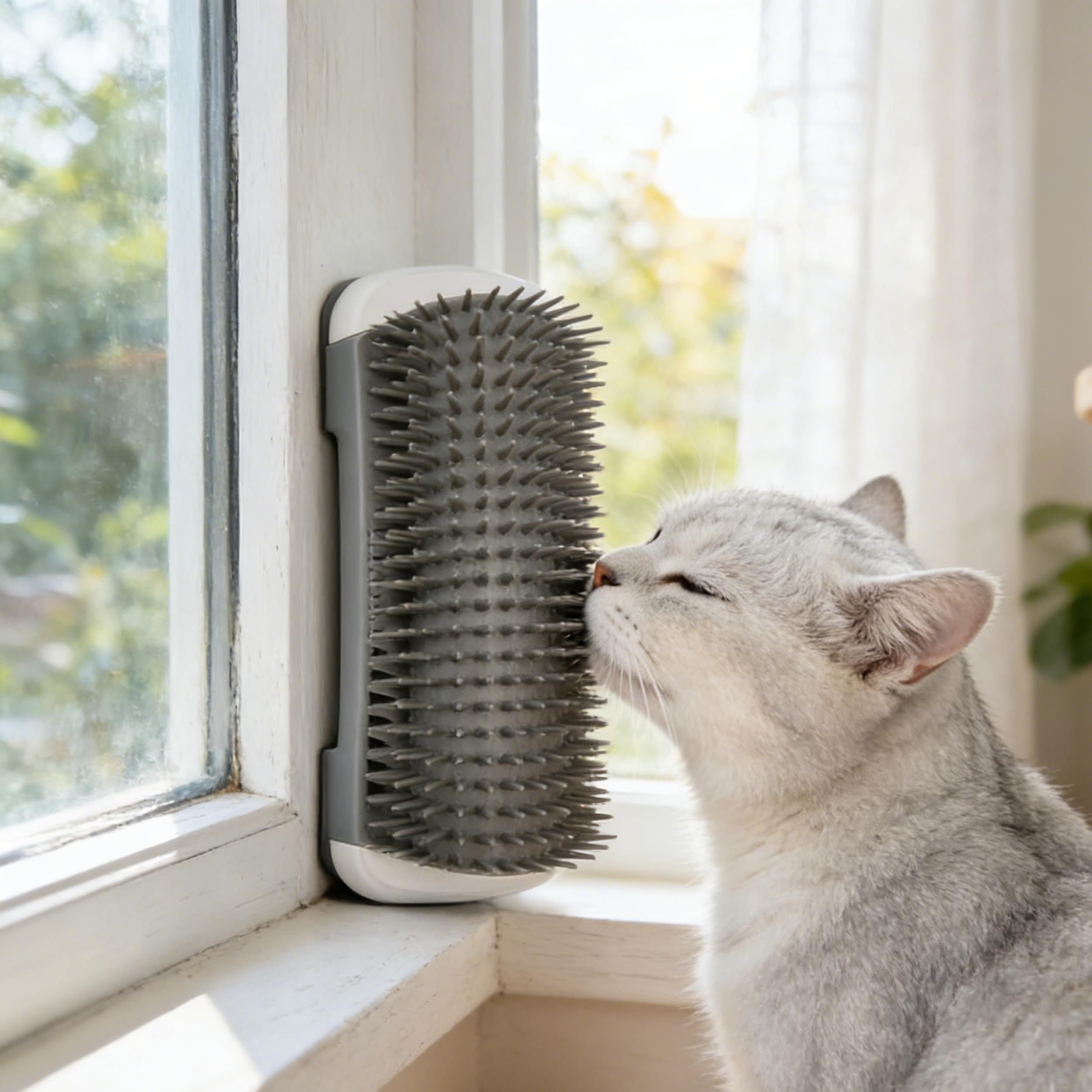 Self Cleaning Pet Grooming Brush - Wall Mounted Reusable Cat & Small Dog Groomer with Adhesive, Durable PP Plastic Comb, Space Saving Home Grooming Tool