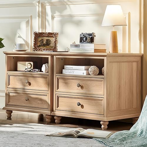 Miniatura 11 de Cómoda de 5 cajones estilo granja para dormitorio, cofres de cajones rústicos de 45" de alto con 4 patas de madera maciza, cómodas de almacenamiento