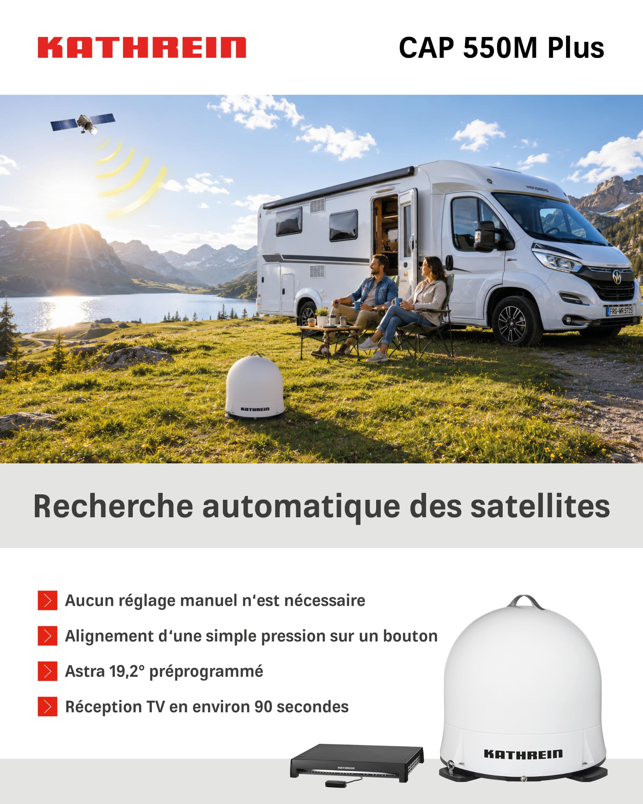 KATHREIN Cap 550M Plus – Antenne Satellite Automatique pour Camping – Blanc
