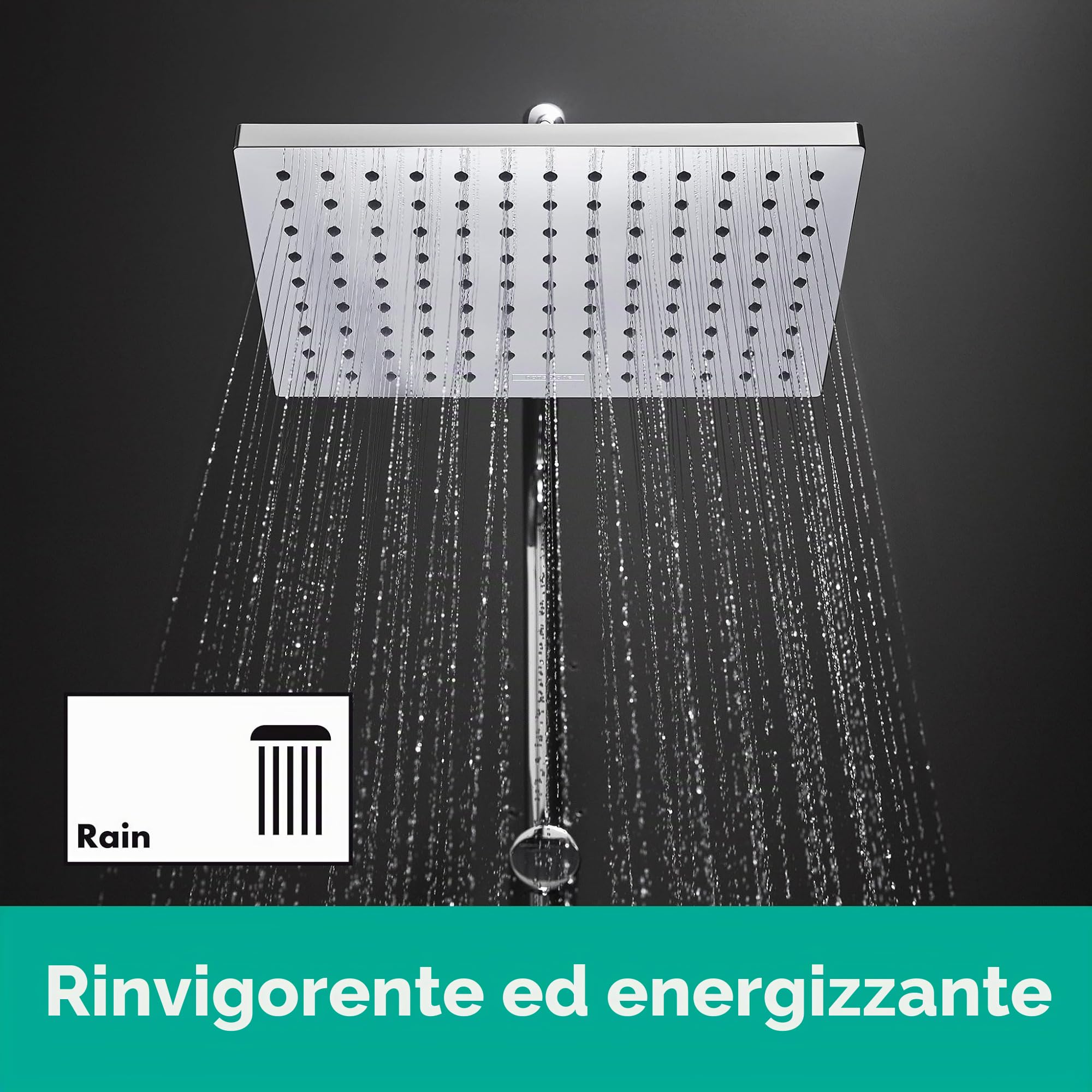 hansgrohe Vernis Shape - Soffione doccia, Doccia a pioggia quadrato (230 x 170 mm) con 1 getto per montaggio a parete/soffitto, con funzione anticalcare, cromo, 26281000