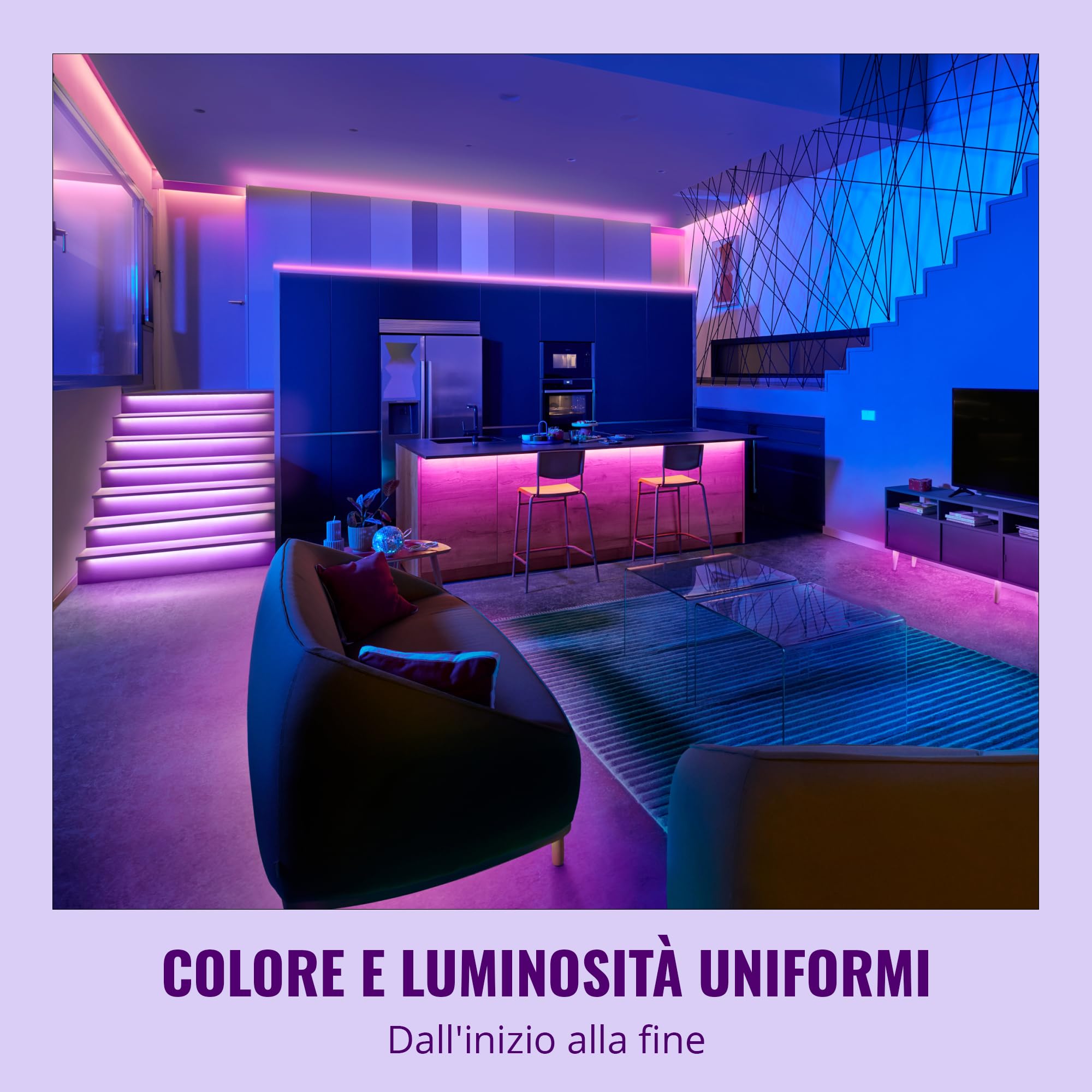 Wiz Striscia LED RGB LED-30m tagliabile,16 milioni di colori + sfumature di bianco,modalità di luce preimpostate,connessione al Wi-Fi,controllo vocale/app,funzionamento con Google Home,Alexa e HomeKit