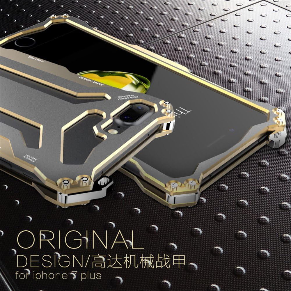 iPhone 7 Plus Case, Aluminum Metal Shock Proof Frame Bumper Double Color Oxidation Aluminum Metal Case Cover for iPhone 7 Plus (GD Gold)