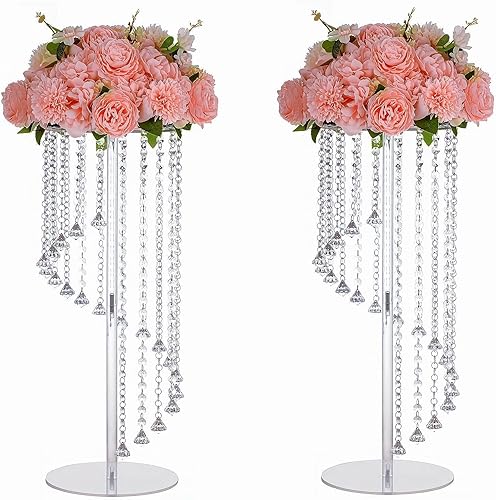 Centros de mesa de boda, jarrón de flores, elegante soporte de cristal acrílico, 2 piezas de 23.6 pulgadas de alto, decoración de mesas de fiesta de
