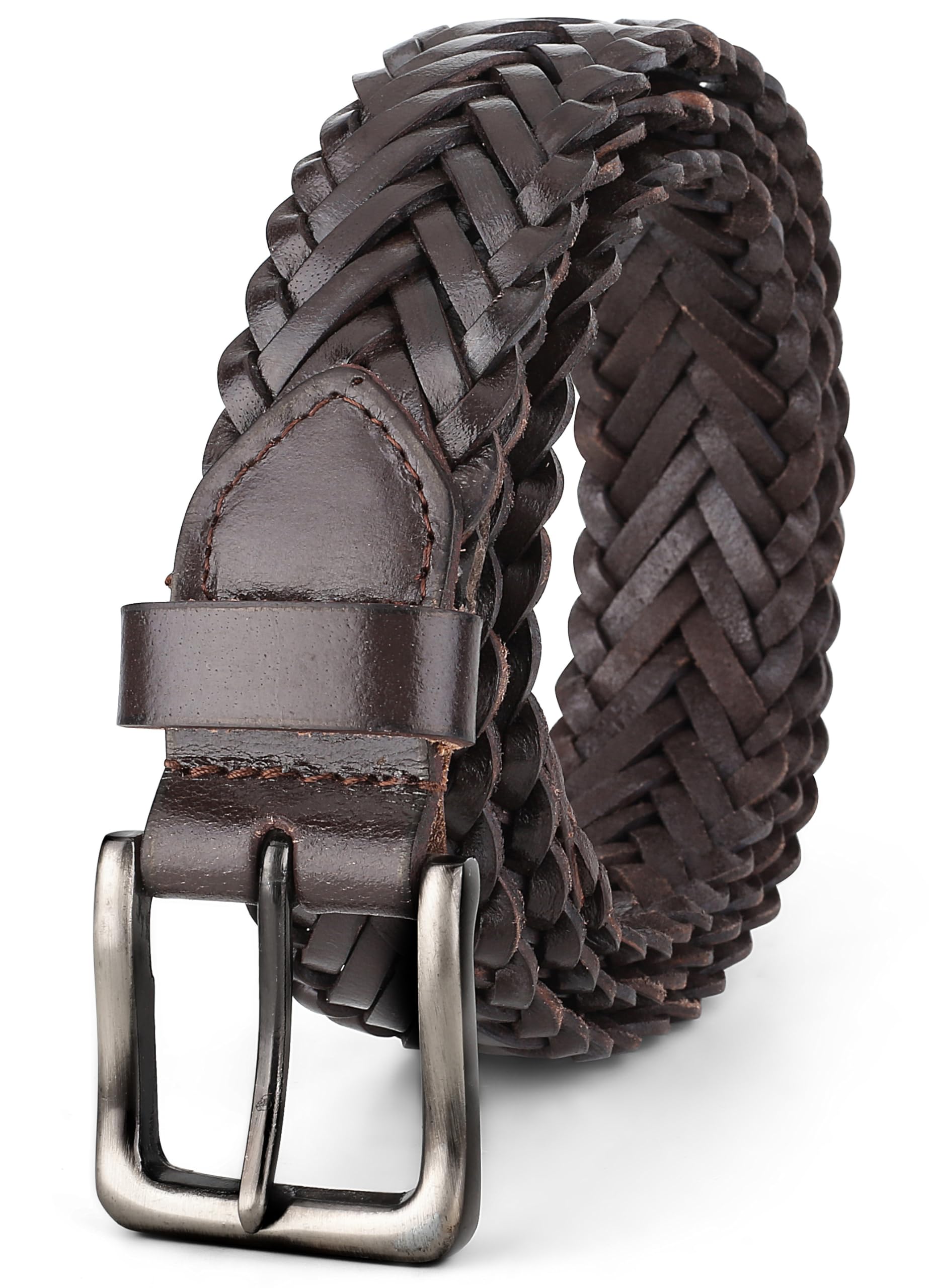 F&L CLASSIC Leather Braided Belts for Men - Mens Casual Woven Leather Belt for Dress Pants