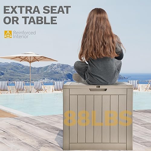 Miniatura 4 de DWVO Caja de almacenamiento para exteriores de 30 galones, caja de resina resistente a la intemperie con cerradura para muebles de patio, accesorios