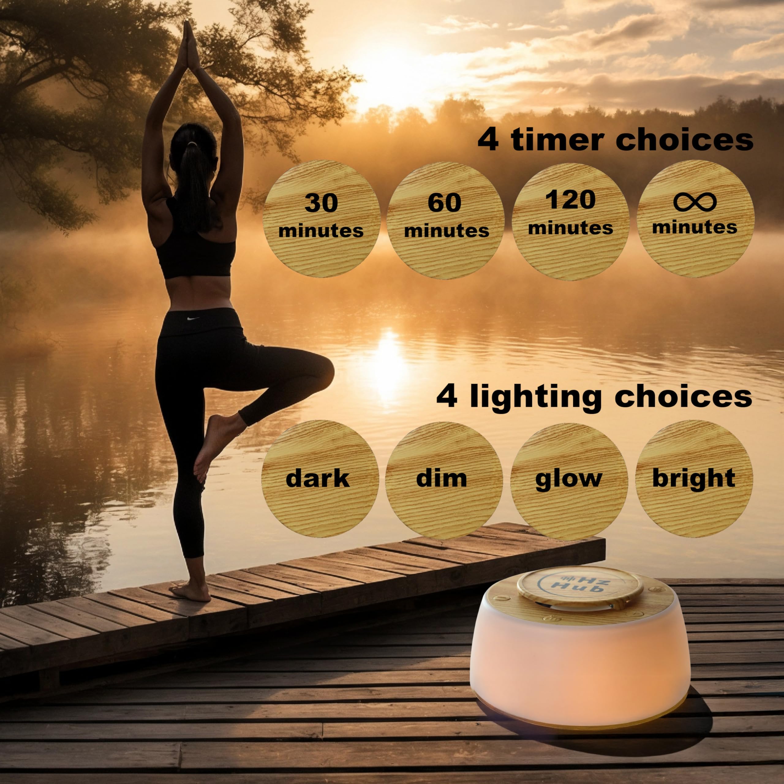 Solfeggio Hertz Frequenz & Weißes Rauschen Tragbare Soundmaschine Meditation/Schlafen/Yoga/Studium/Baby/Erwachsene/Büro/Entspannen 15 beruhigende Geräusche 3 Timer 3 Lichter (helle Holzmaserung