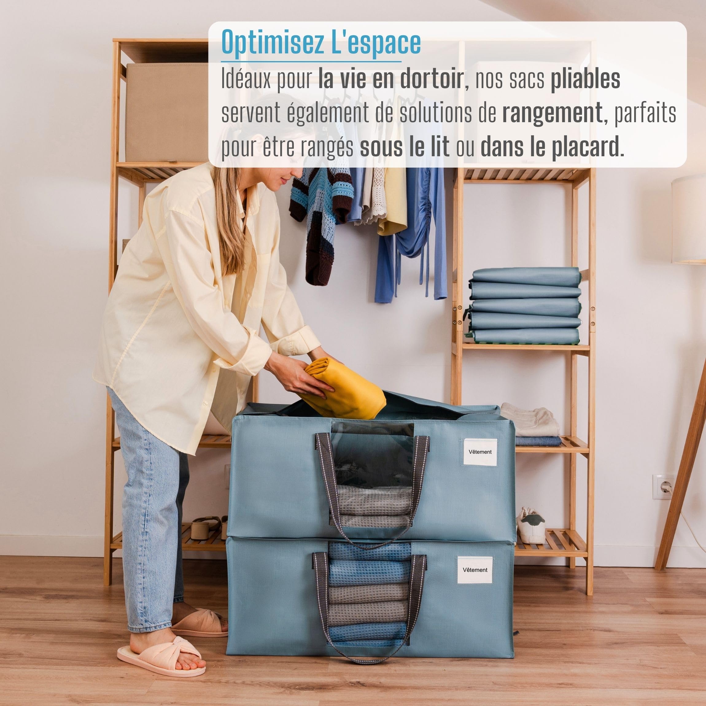 VENO Lot de 10 Sac Demenagement XXL (87L) avec Fenêtre de Visualisation et Poignées Solide, Sac de Rangement, Alternatives aux Cartons de Déménagement pour Vêtements et Literie (Bleu Clair)