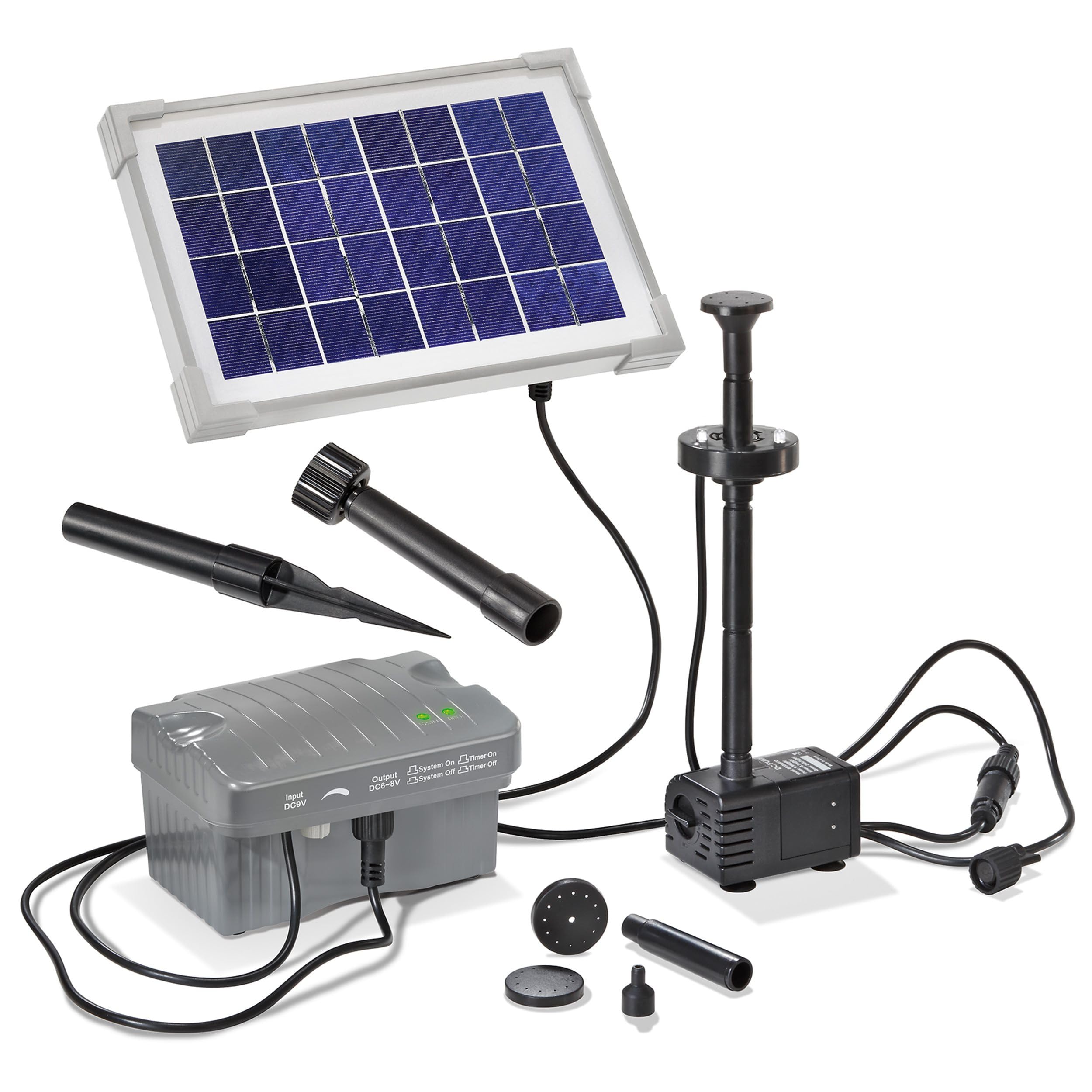 Esotec - Conjunto de Bomba Solar Moderno y Tecnológico con Iluminación LED, Acumulador de Batería, 4 Mangueras y 4 Boquillas, Talla 1