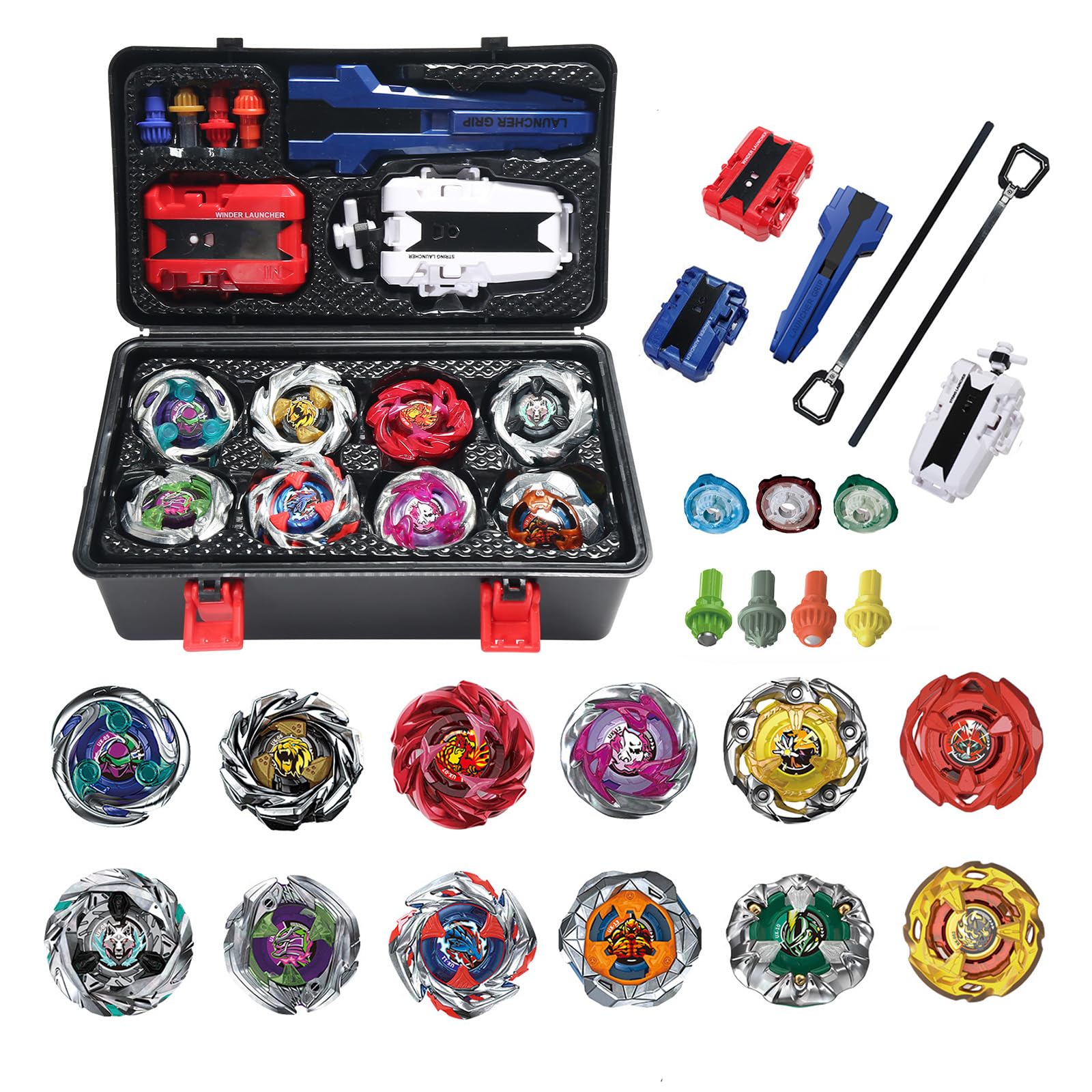 Wotean 12-Top Battle Set, 3 Launchers + 1 Handle + 3 Center Rings + 4 Bases, with Storage Box, Birthday Gift, XD168-U