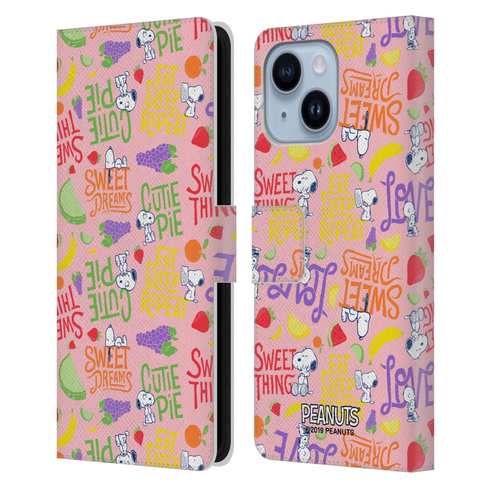 Housse en cuir iPhone 14 Plus Snoopy avec rangements cartes et support
