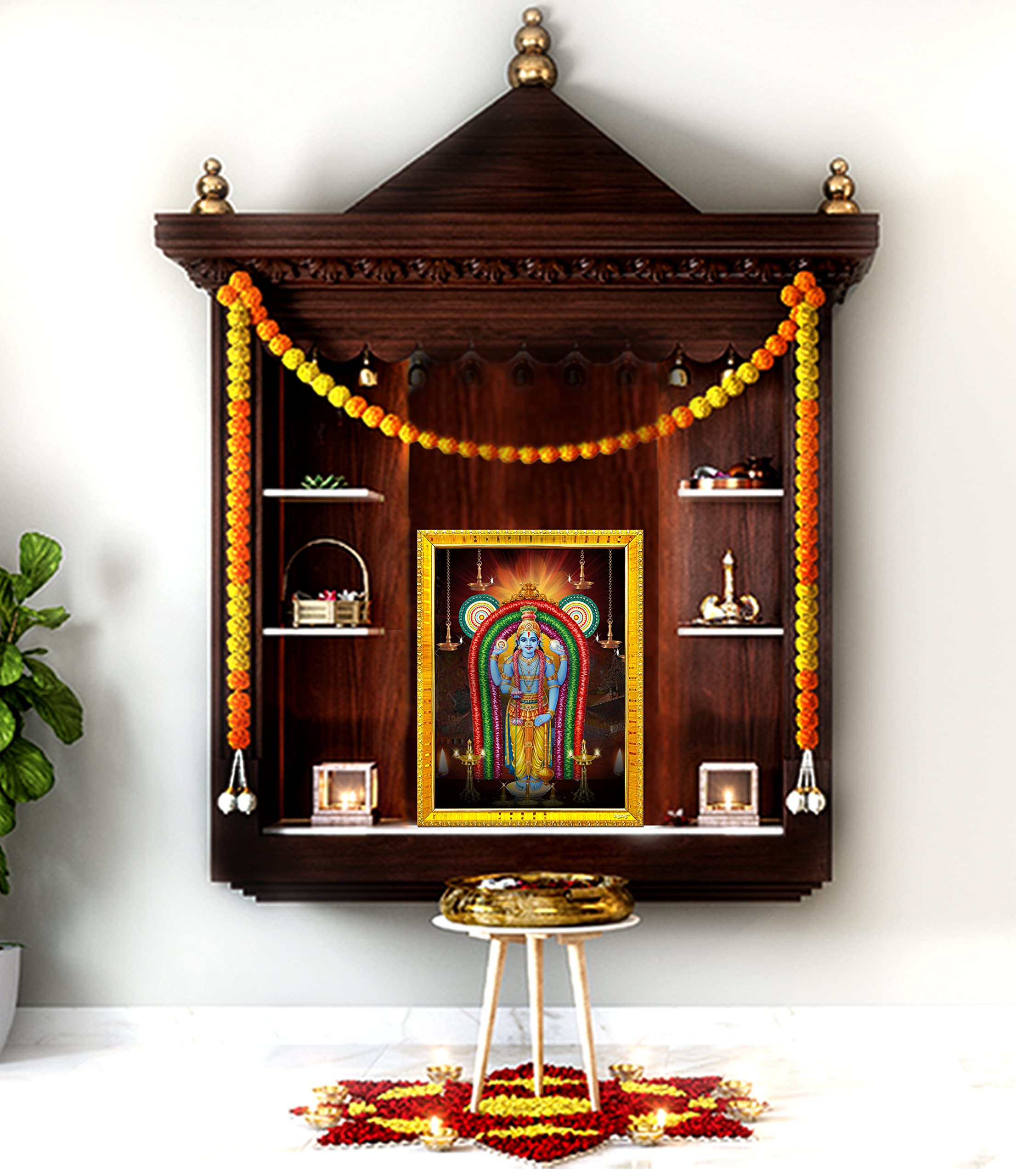 zig zag Guruvayurappan / Guruvayoorappan Photo Frame For Wall / Table / Pooja Room ( 7x9 inches, Acrylic Glass) Golden - Image 4