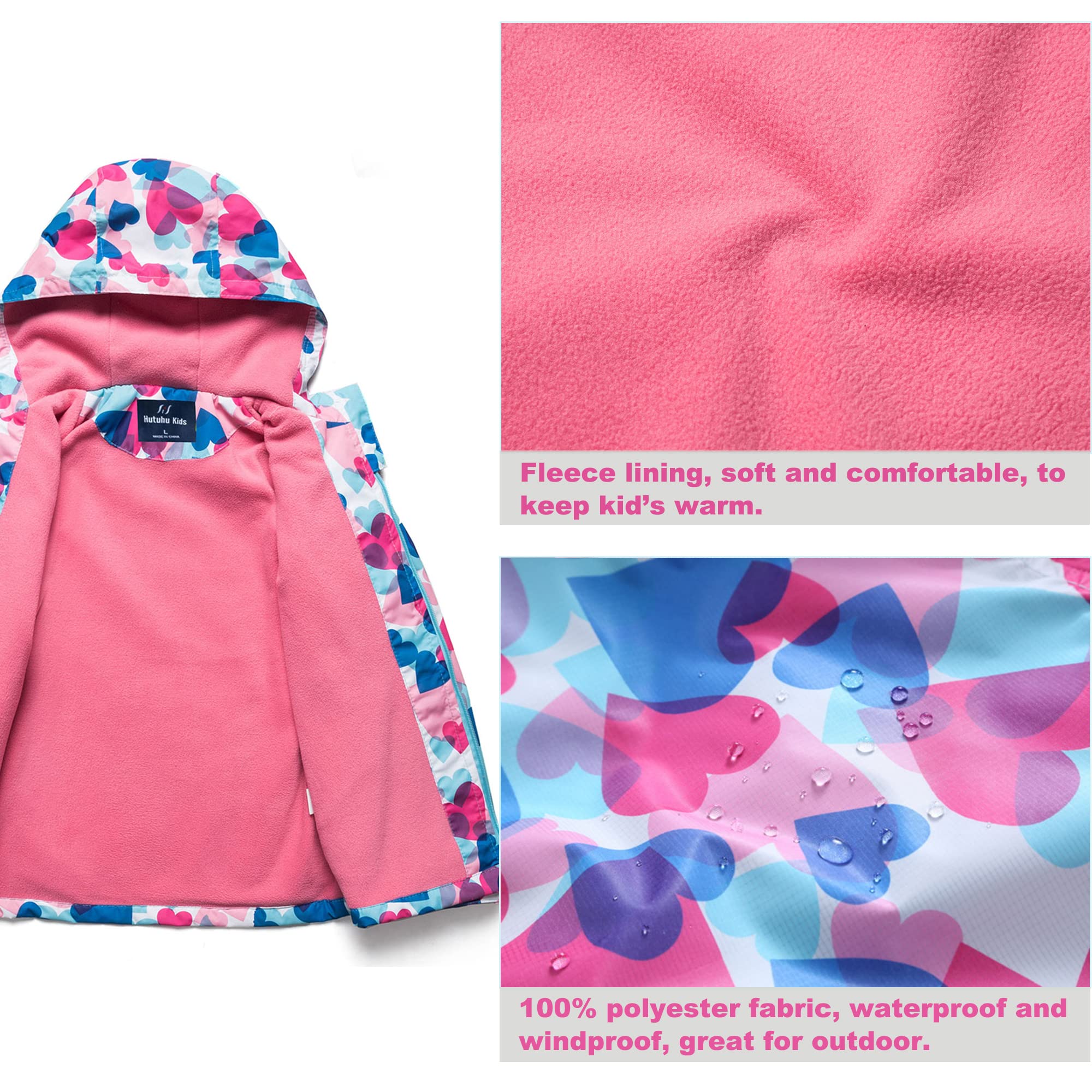 Blouson Imperméable Filles, Veste de Pluie pour Enfants Manteaux Imperméables à Capuche Coupe Vent Veste de Pluie Légère Imprimée Printemps Automne 3-10 Ans