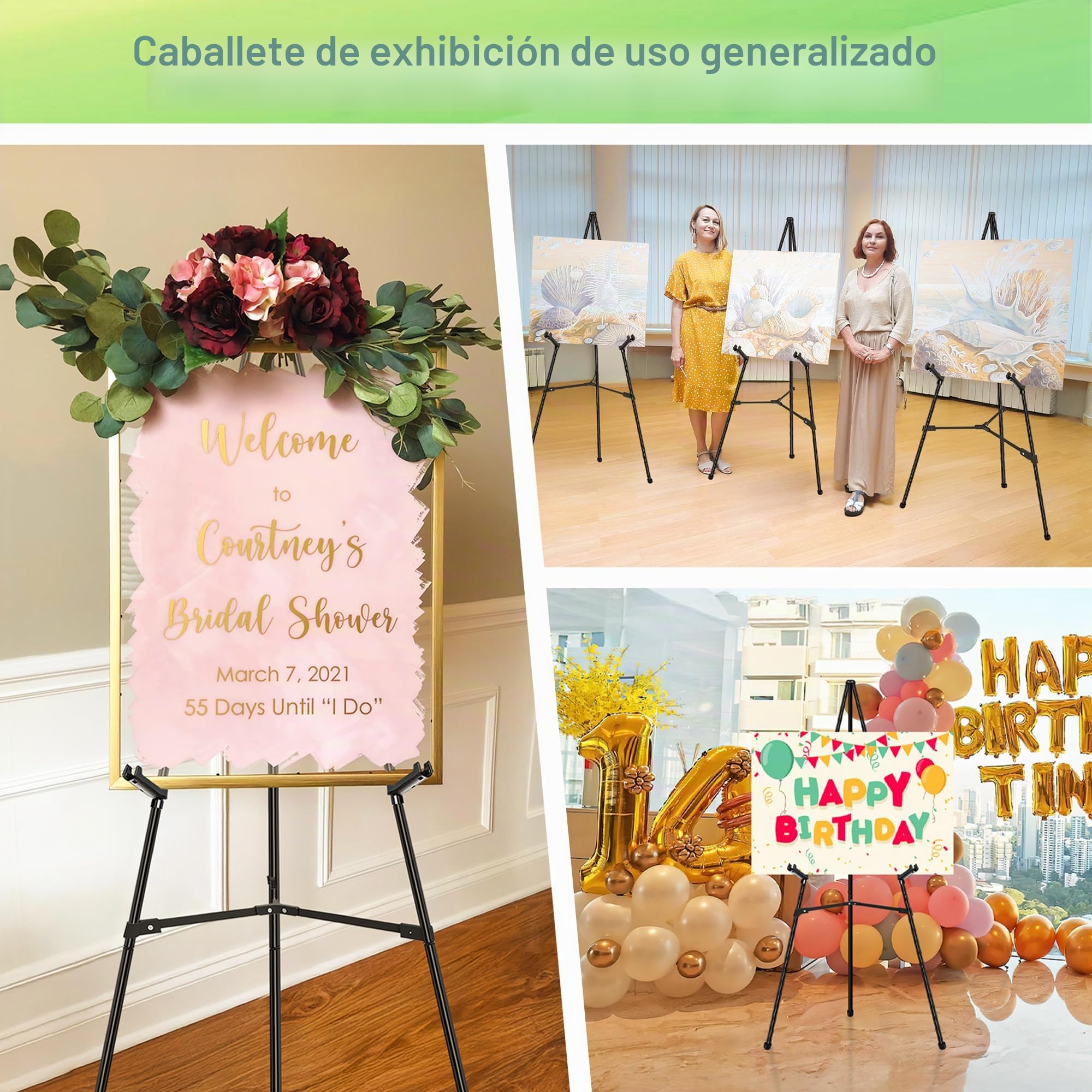 Caballete para carteles, caballete de exhibición para letrero de boda, soporte de póster de artista, trípode instantáneo plegable para pintura, caballete de metal ajustable de 168 cm con bolsa