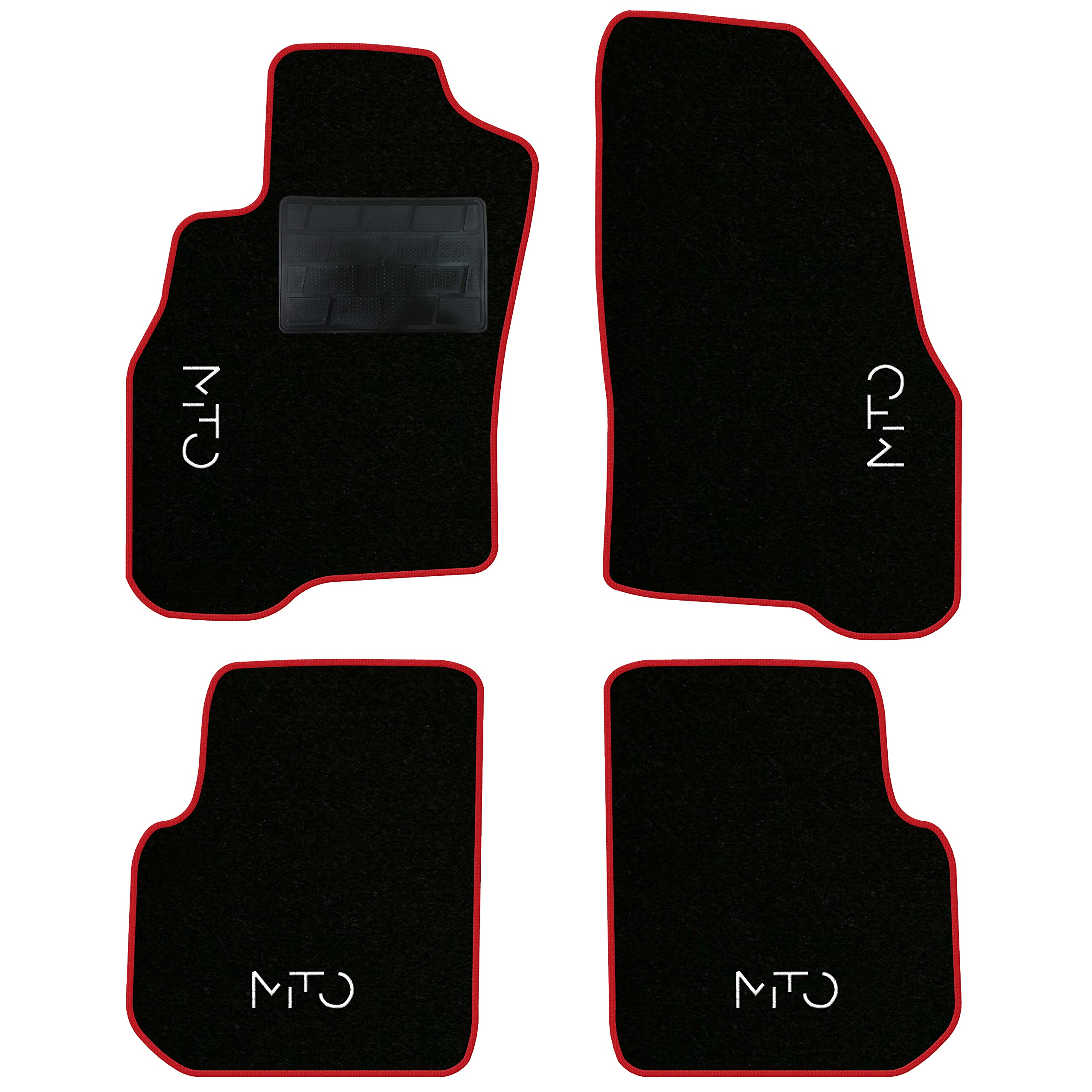 QUEMAR Tappetini Auto compatibili con Alfa Romeo Mito dal 2008 / Kit Tappeti in Moquette e Gomma su Misura (Set 2 Anteriori + 2 Posteriori) / Ricami e Colori Personalizzati (Bordo Rosso, 4 Ricami)