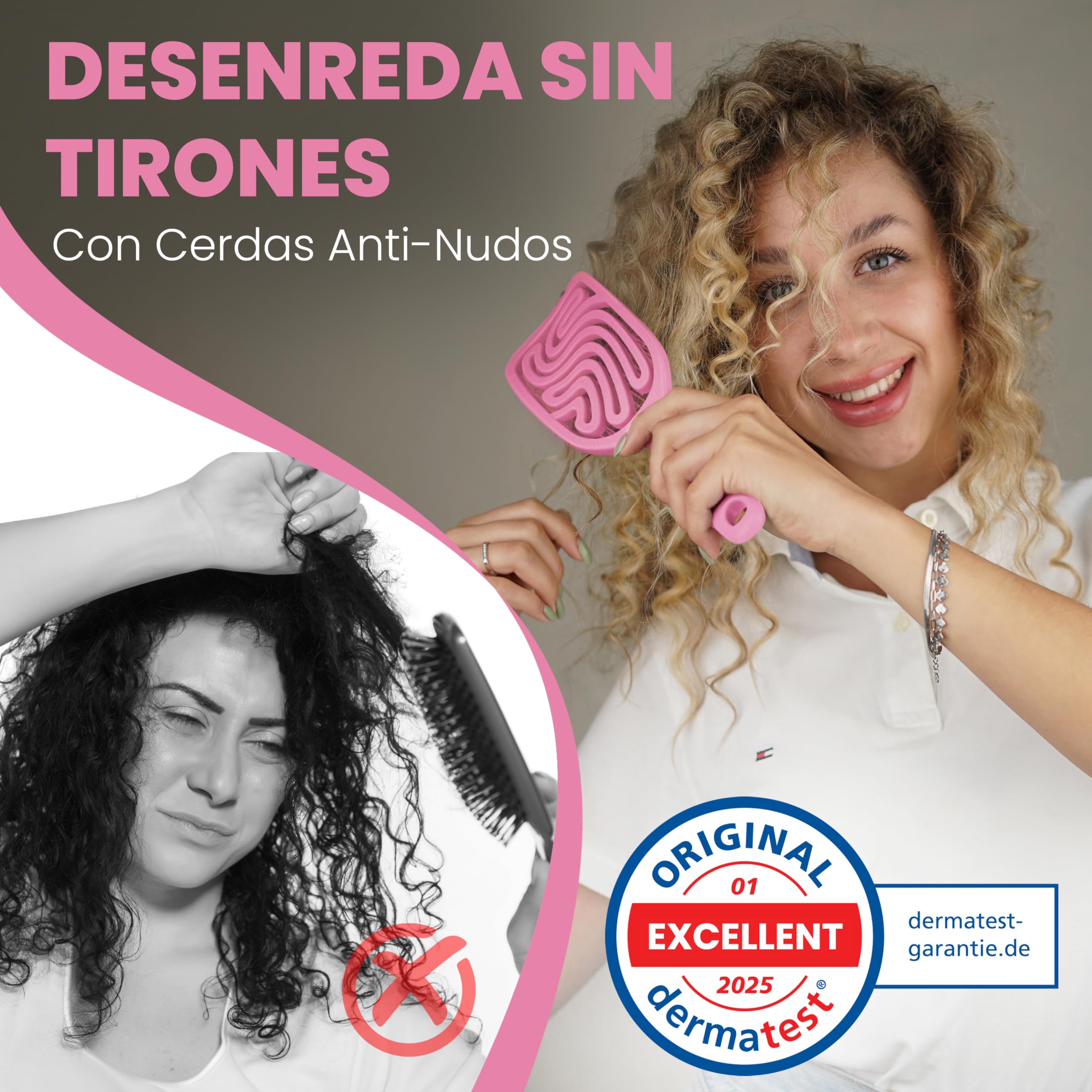 WALCORA Cepillo Desenredante y Peine Antitirones para Mujer, Hombre y Niños – Cepillo de Pelo Sin Tirones Wet Brush para Cabello Rizado, Fino y Largo – Rosa