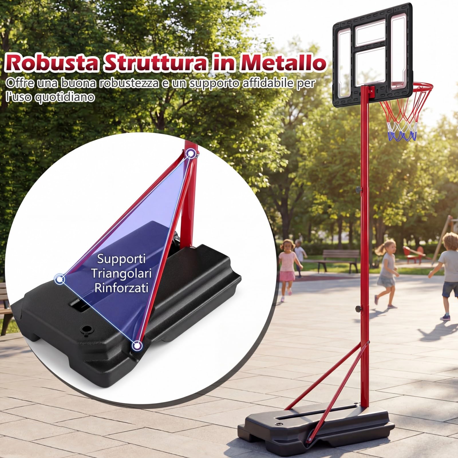 COSTWAY Canestro da Basket da Esterno ed Interno per Bambini, Canestro da Basket Regolabile in Altezza da 95 a 155 cm con Base Riempibile, Tabellone in PE e Struttura in Metallo