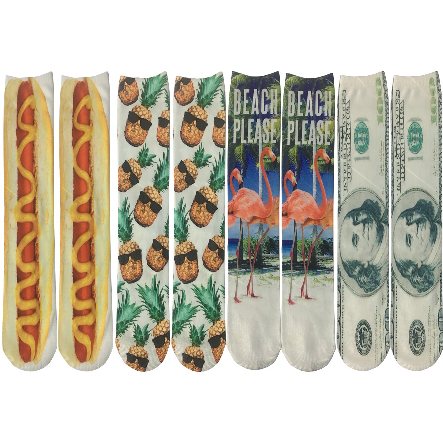 Funny socks,Kingano 4 Pairs Novelty Crazy graphic socks 3D Printed Casual Long Crew Tube Socks Stockings