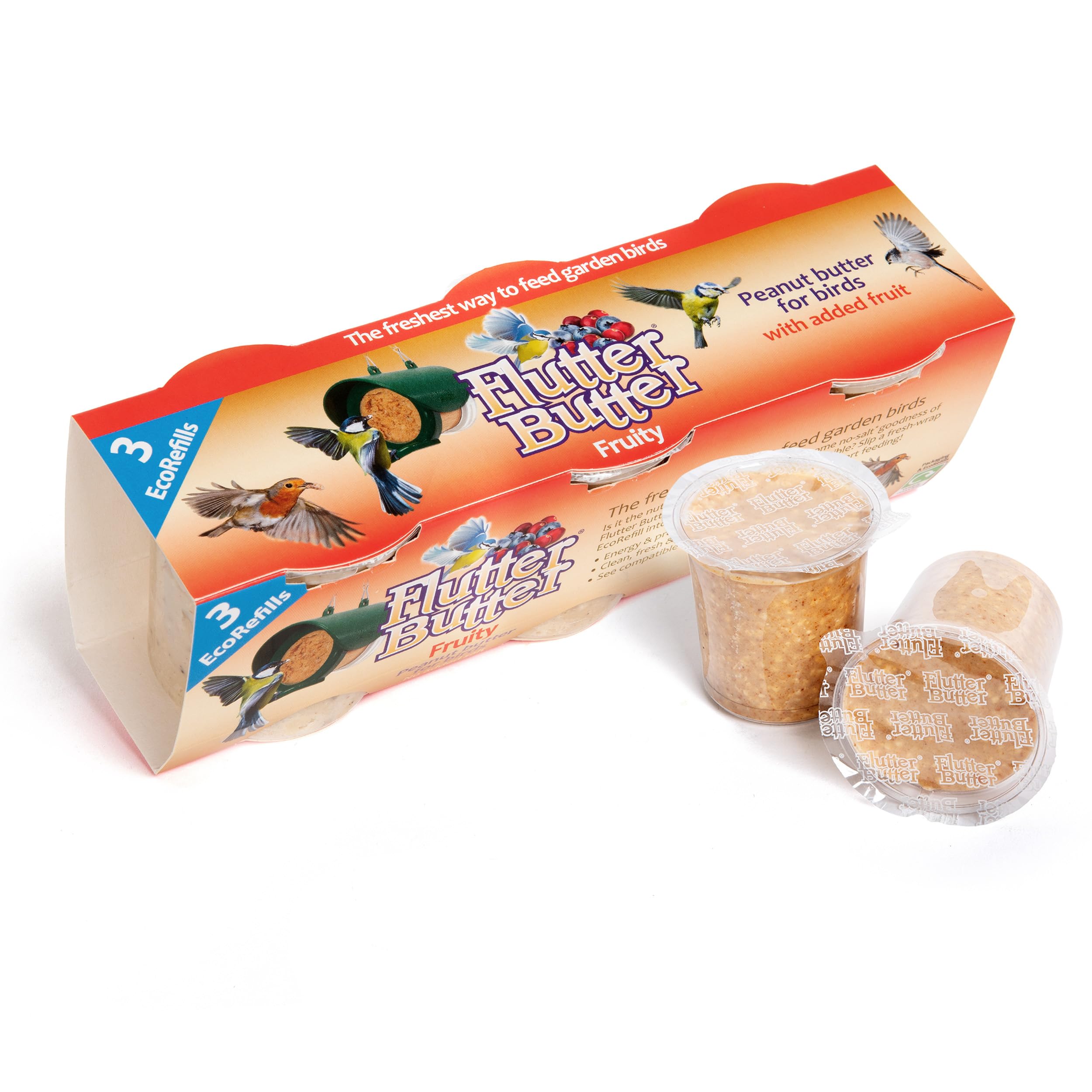 Peanut Butter for Birds - Jacobi Jayne Flutter Butter EcoRefills - Fruity Flavour Wild Bird Food - Ultra-Convenient Eco-Friendly Bird Feed - Pack of 3 Refills, Fruity — image 1