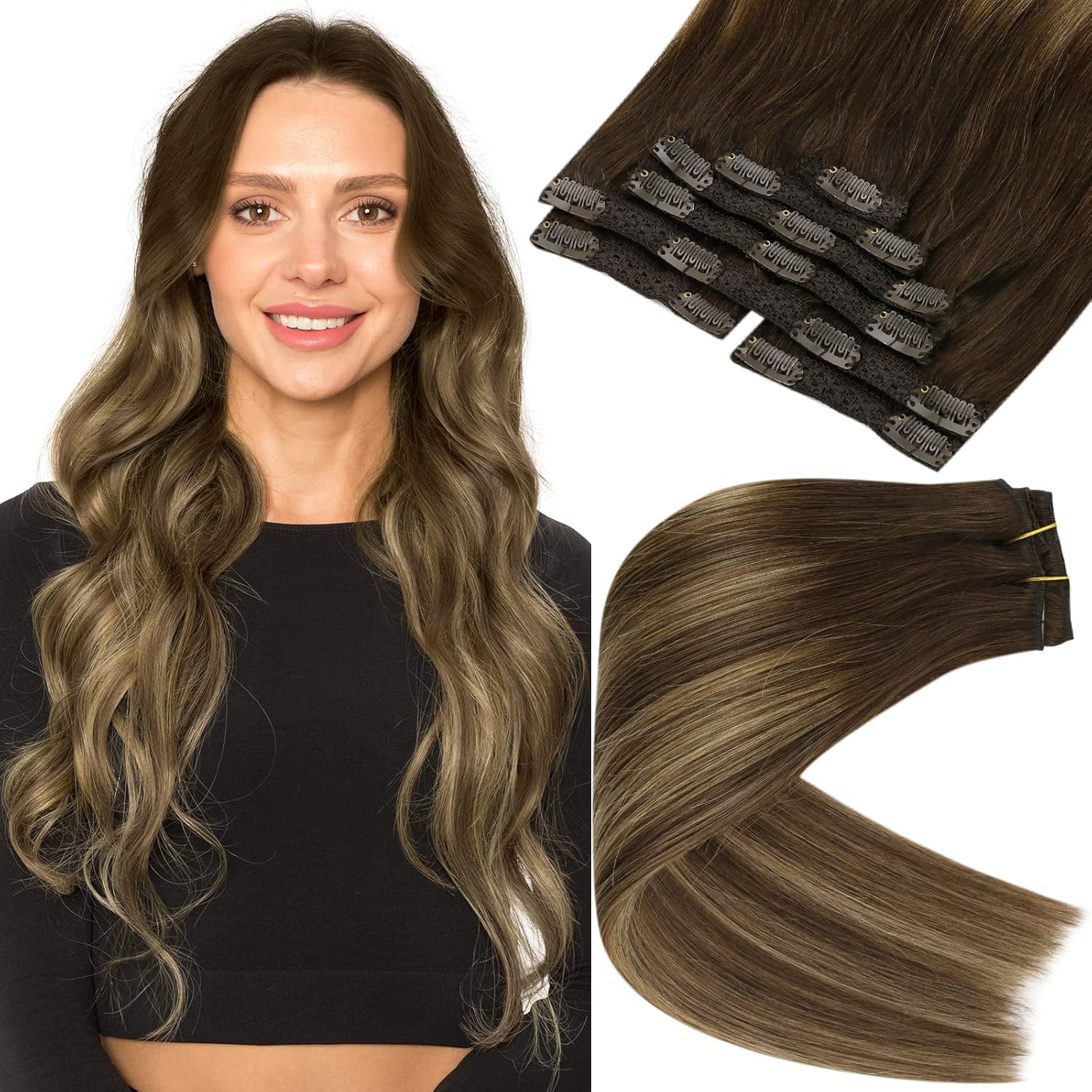 Sunny Clip in Hair Extensions Ombre Human Hair 12" Clip in Brown Hair