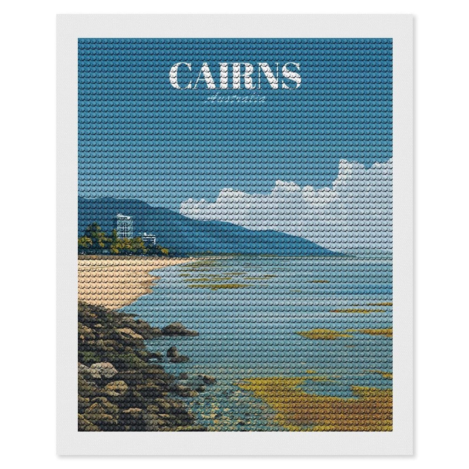 Junmoney Cairns Australia Beach Landscape Diamond Painting Canvas Set 16"x20", Mindful Craft Activity, Nice Detail and Sparkle, Farmhouse Decor, Birthday Gift