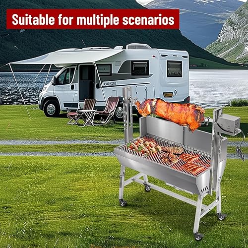 Miniatura 7 de Parrilla eléctrica para asador de 37 pulgadas, asador de cordero para cerdo, asador de asador de cerdo, capacidad de 132 libras con altura
