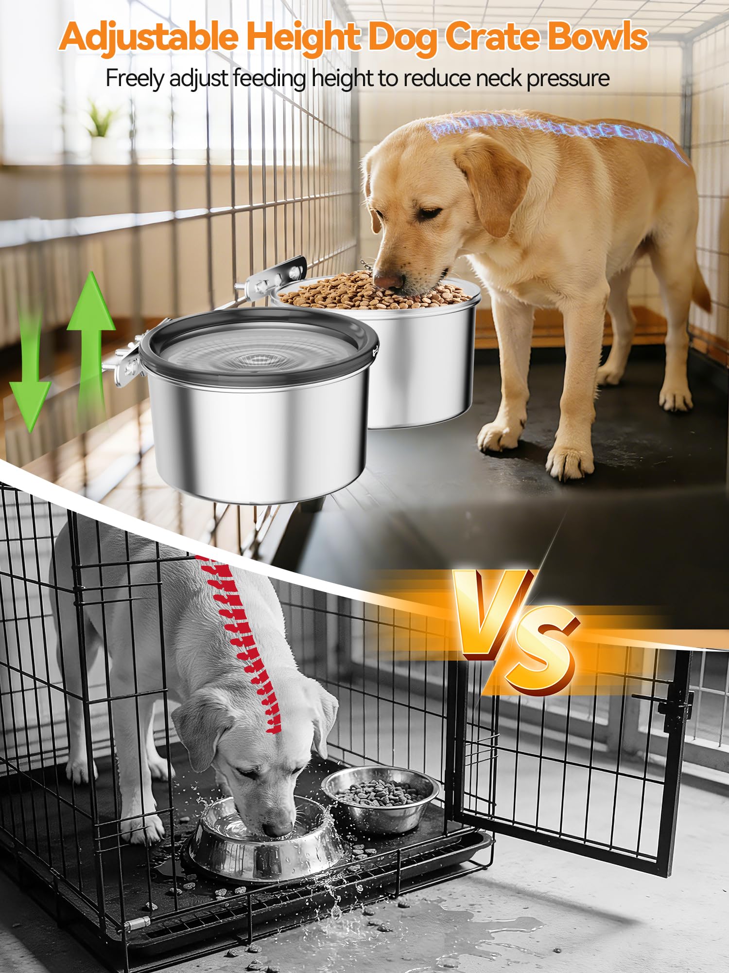 Futternapf für Hundekäfige, 2,5 l, 2-teiliges Edelstahl-Schüssel-Set