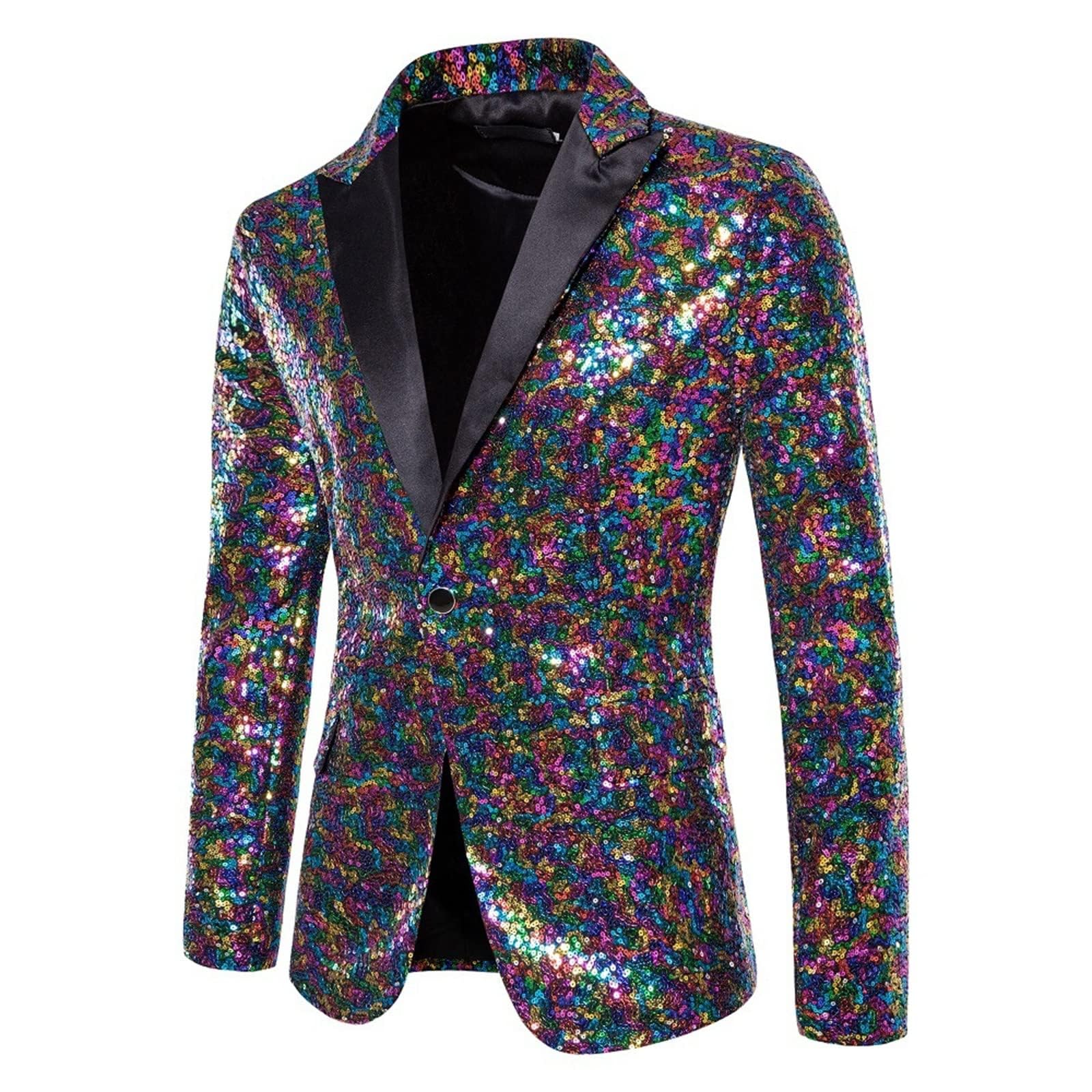 Generisch Men's Glitter Suit Carnival Costume Party Festive Sequins Jacket Suits Festive Party Suit Jacket Tuxedo Jacket Glitter Shirt Men, Purple, M