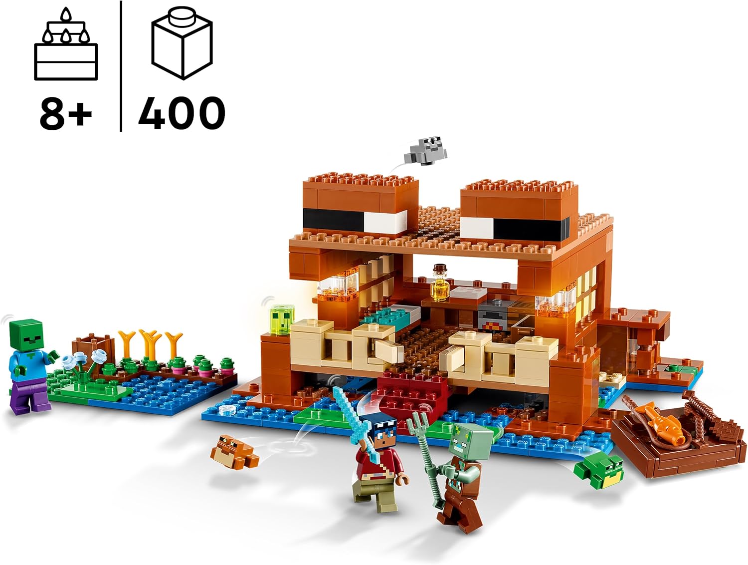 Lego 21256 Minecraft Frog House Construction Toy with Animal Figurines, Characters: Zombie and Explorer, Gift for Girls and Boys 8+