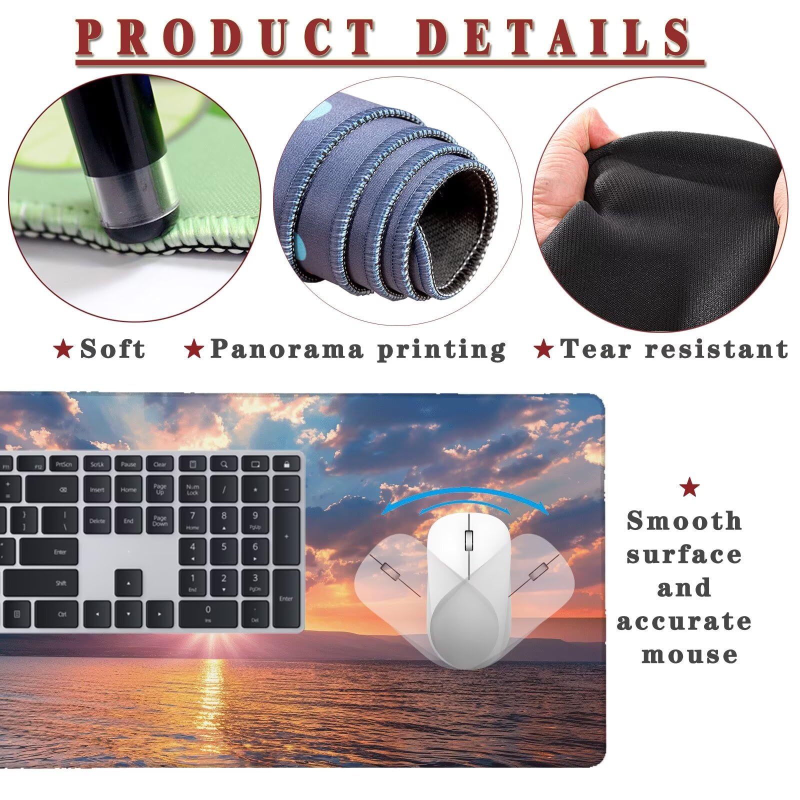 Tappetino per Mouse da Gaming, Tappetino Mouse Pad XXL Grande, Mousepad con Impermeabile e Antiscivolo, Lavabile Sottomano Copri Scrivania Ufficio, Tappetini Tappeto Mouse Mat 900x500x4mm Sunset (3)