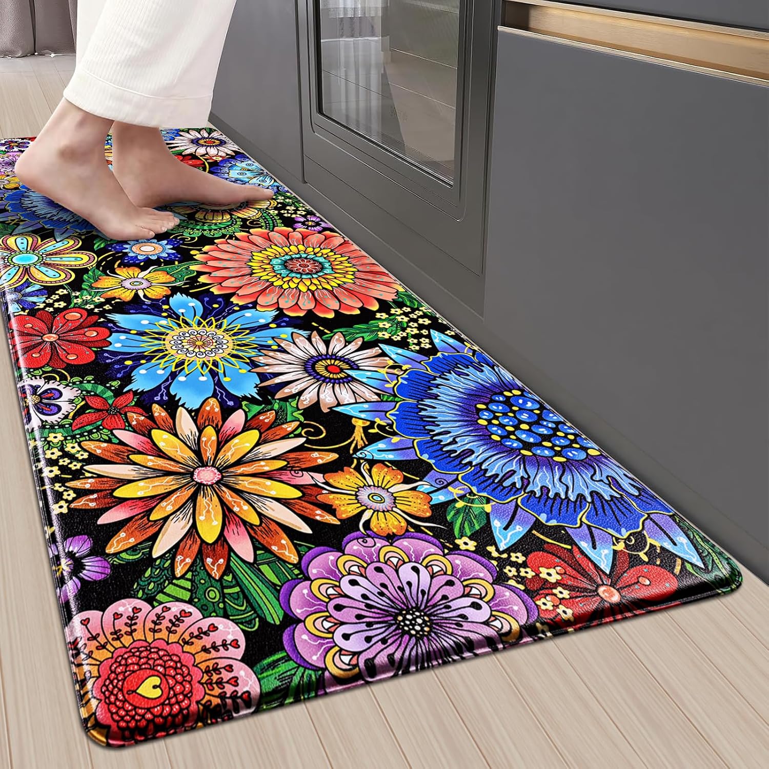 Likiyol Boho Kitchen Rugs, Boho Floral Anti Fatigue Kitchen Mat for Floor, Bohemian Flowers Non Slip Washable Kitchen Floor Mats, Comfort Standing Mat, 18” x 48” Likiyol Boho Kitchen Rugs, Boho Floral Anti Fatigue Kitchen Mat for Floor, Bohemian Flowers Non Slip Washable Kitchen Floor Mats, Comfort Standing Mat, 18” x 48”