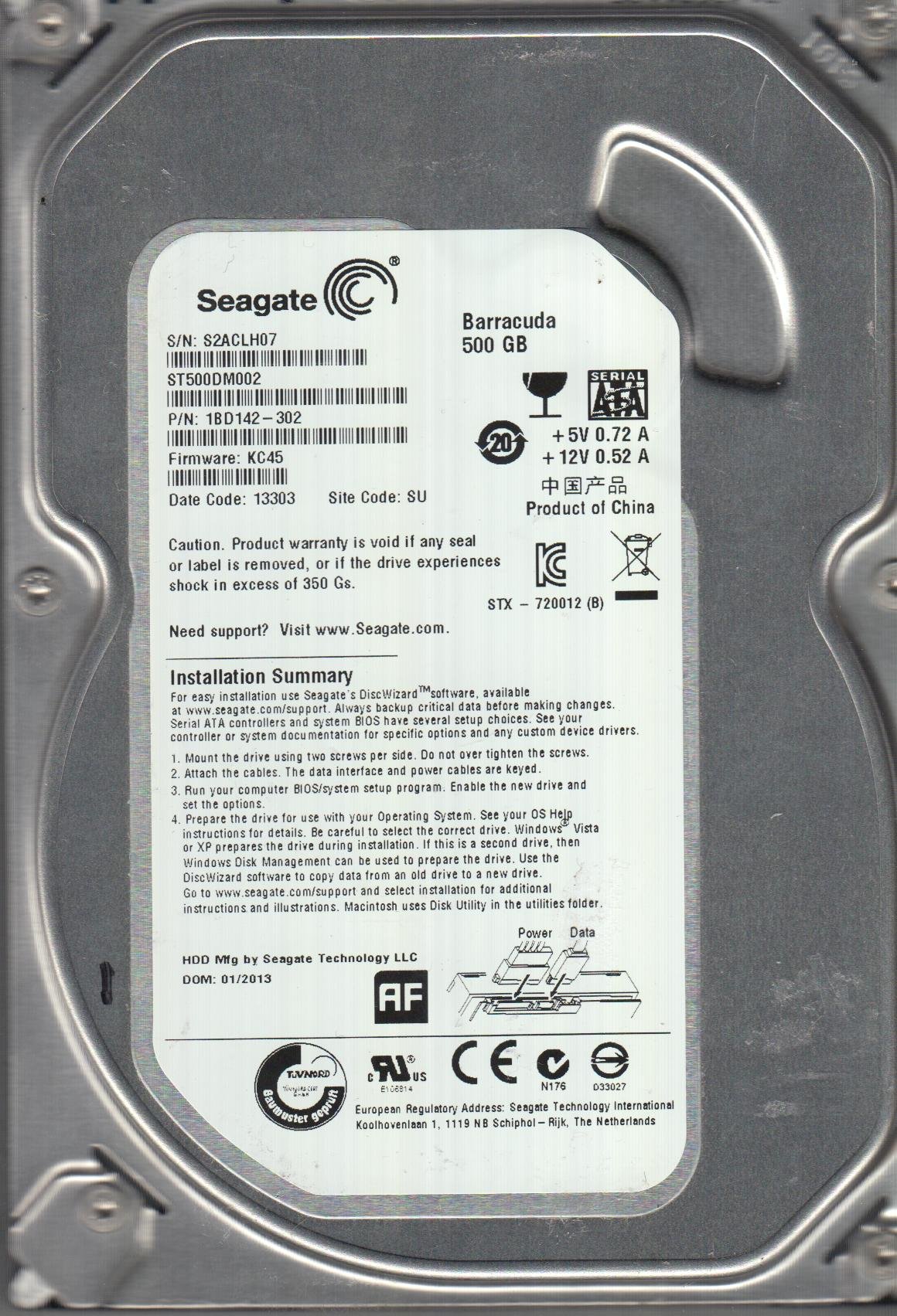 Amazon | 純正OEM SEAGATE ST500DM002 1BD142-302 FW:KC45 500GB 3.5