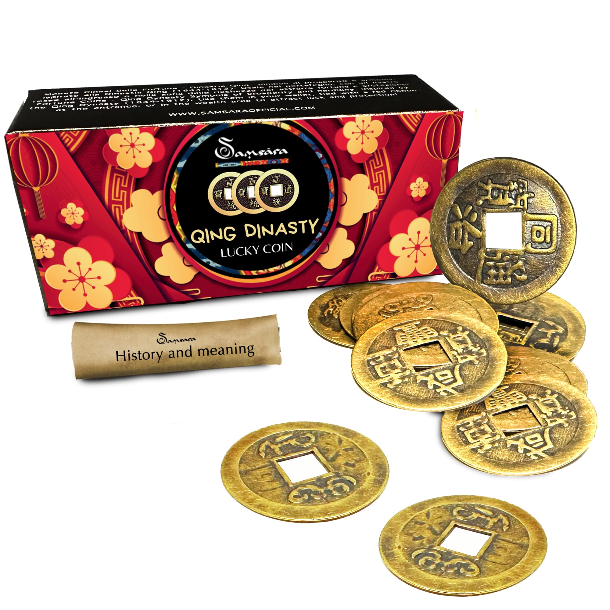 5 Monete Feng Shui Ottone Cinque Pipistrelli - Portafortuna Cinesi I Ching Diametro 6,1 Cm Con Borsa Regalo Y1007