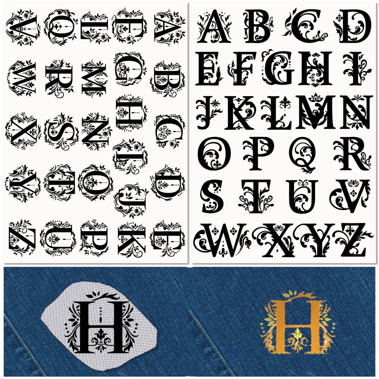 CRASPIRE 2 Sheets A-Z Letters Water Soluble Embroidery Stabilizers Initial 52Pcs Patterns Hand Sewing Stick and Stitch A4 Transfers Fabric Wash Away Pre-Printed Self Adhesive for Cloth Sewing Lovers