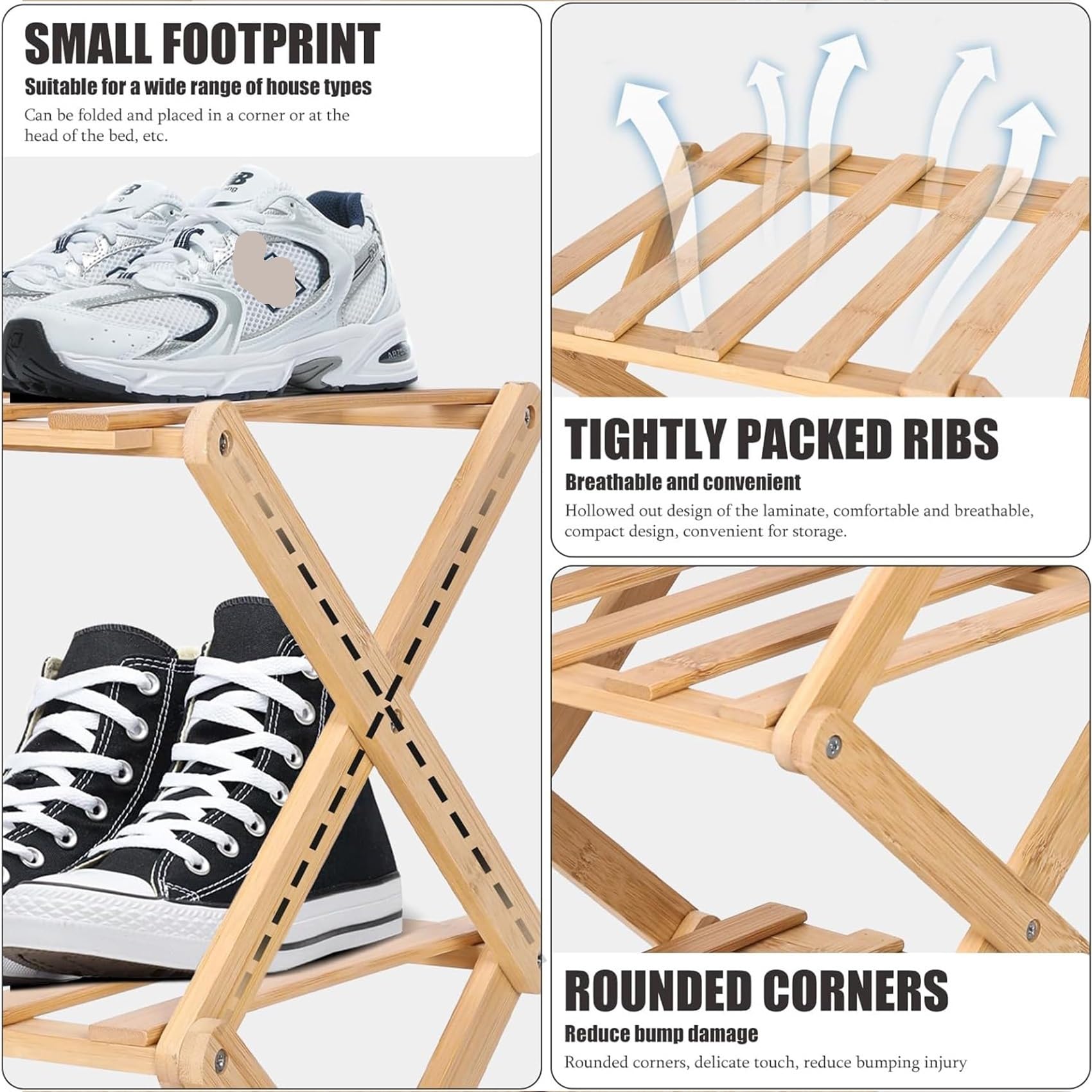 Zapatero plegable de bambú – Nizer de madera de 5 niveles que ahorra espacio para entrada y sala de estar – no necesita montaje, diseño delgado, respetuoso con el medio ambiente Sto Solut