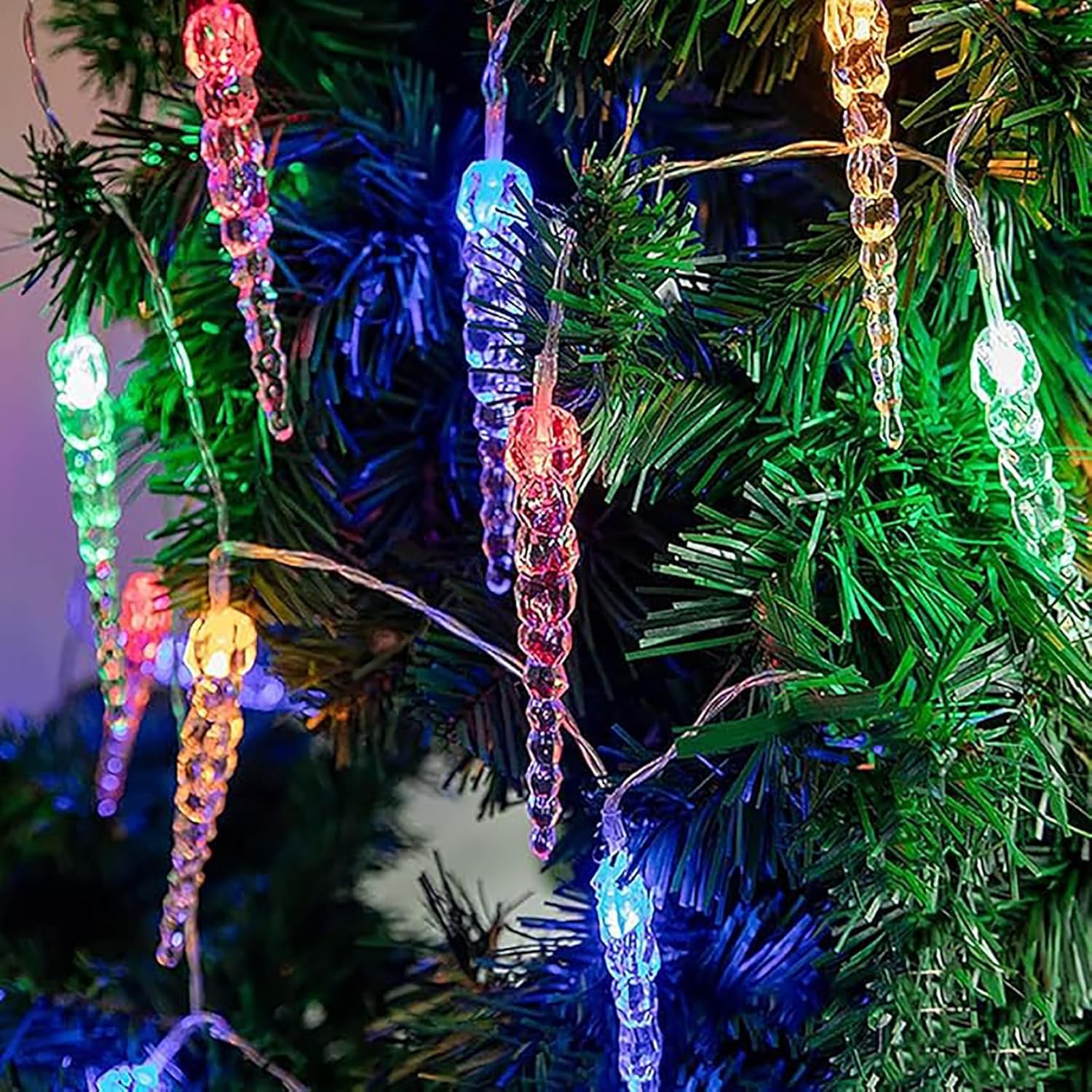 Łańcuch świetlny USB, 10 m, 80 diod LED, USB, plastikowe sople sopli, kurtyna oświetleniowa do ogrodu, trawnika, na ślub, wakacje, do dekoracji wnętrz