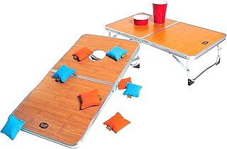Outside Inside Compact Convertible Dual Purpose Tables & Cornhole Set for Camping